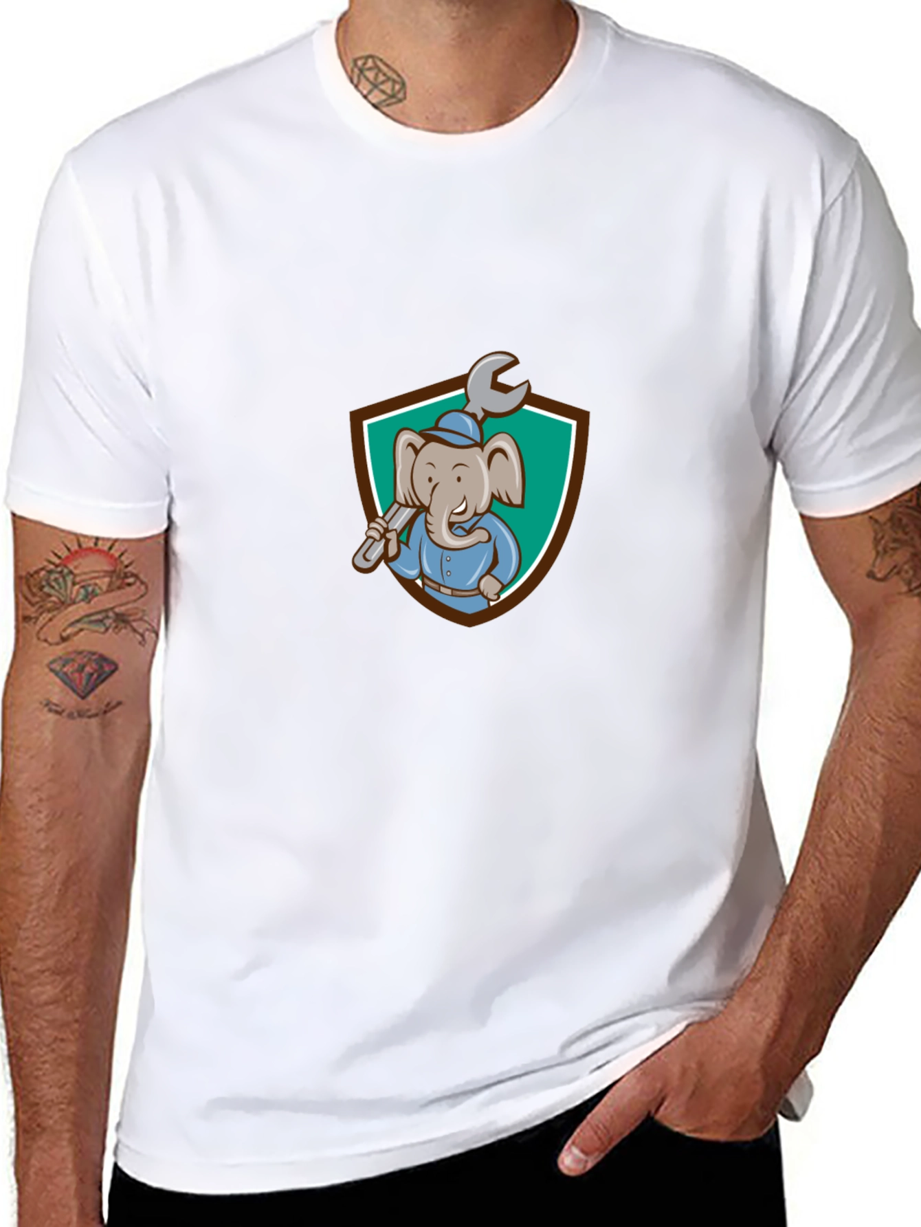 Elephant Mechanic T-Shirt - Cartoon Graphic Tee