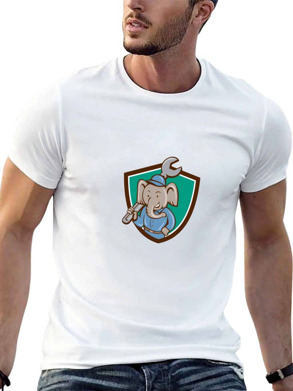 Elephant Mechanic T-Shirt - Cartoon Graphic Tee