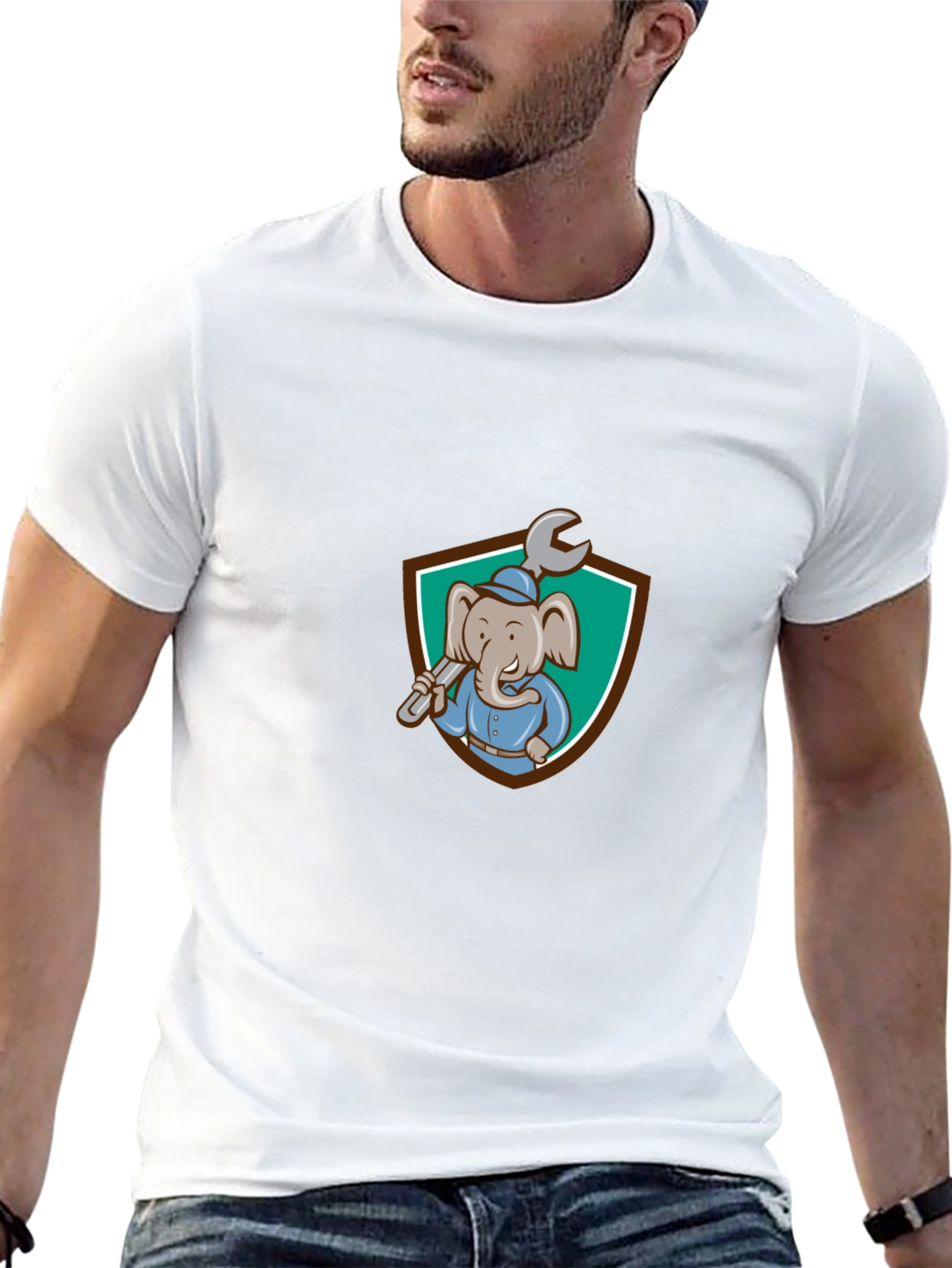 Elephant Mechanic T-Shirt - Cartoon Graphic Tee