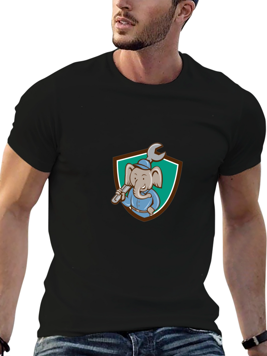 Elephant Mechanic T-Shirt - Cartoon Graphic Tee