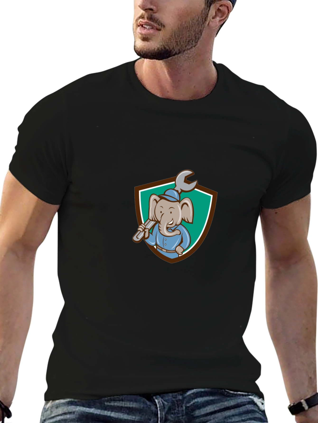 Elephant Mechanic T-Shirt - Cartoon Graphic Tee