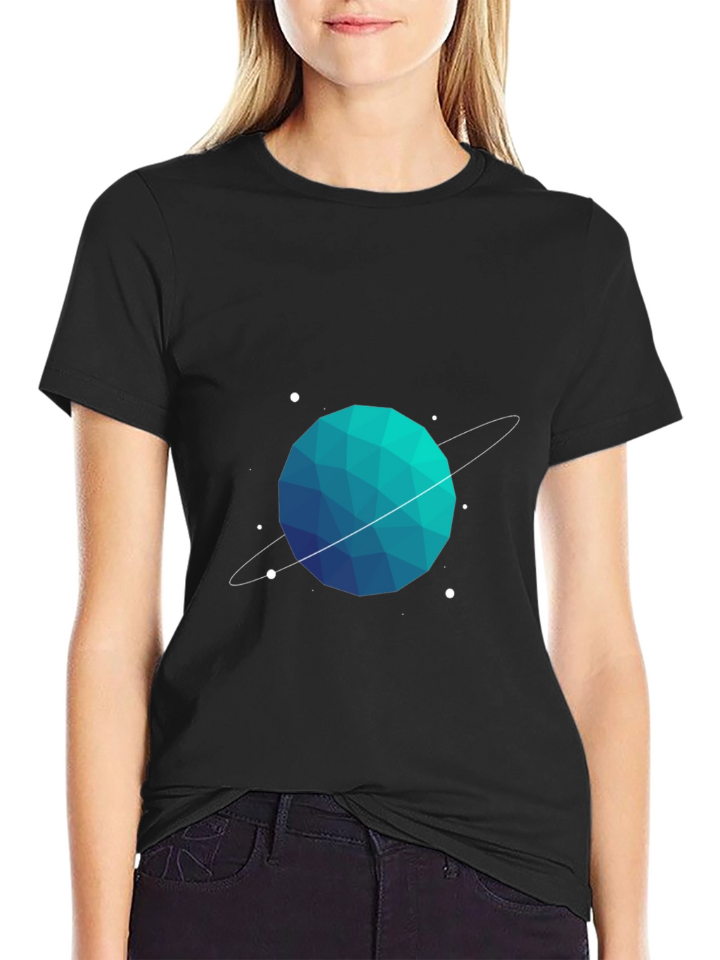 Geometric Planet Graphic Tee - Black Cotton Blend