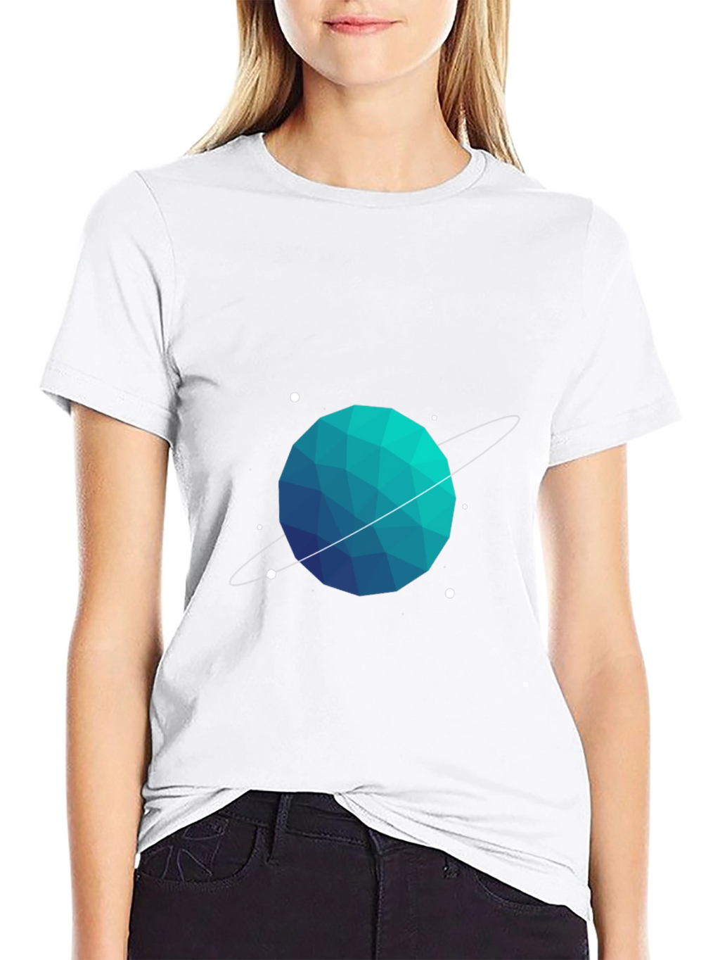 Geometric Planet Graphic Tee - Black Cotton Blend
