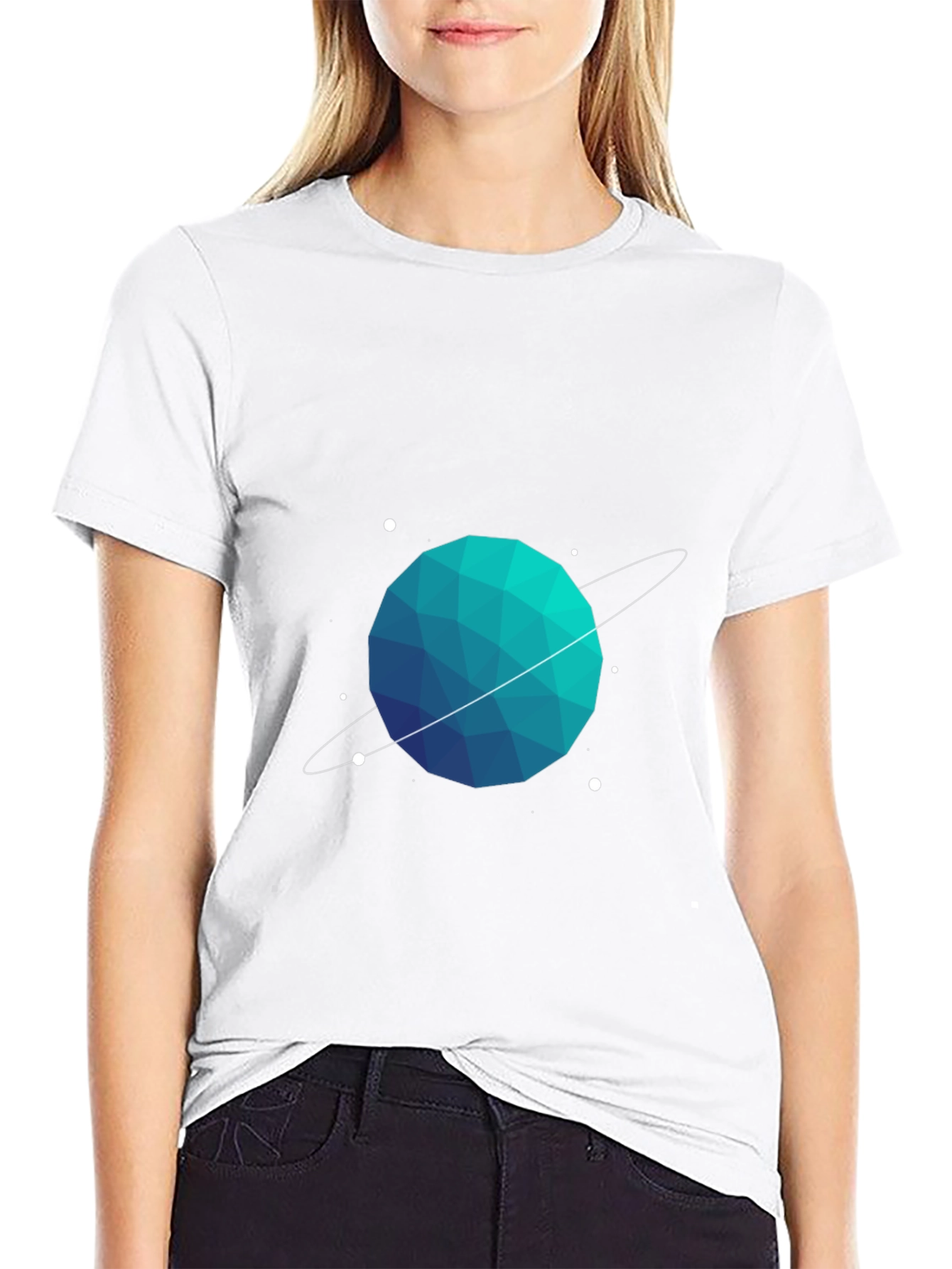 Geometric Planet Graphic Tee - Black Cotton Blend