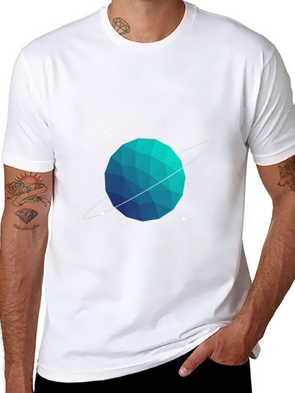 Geometric Planet Graphic Tee - Black Cotton Blend