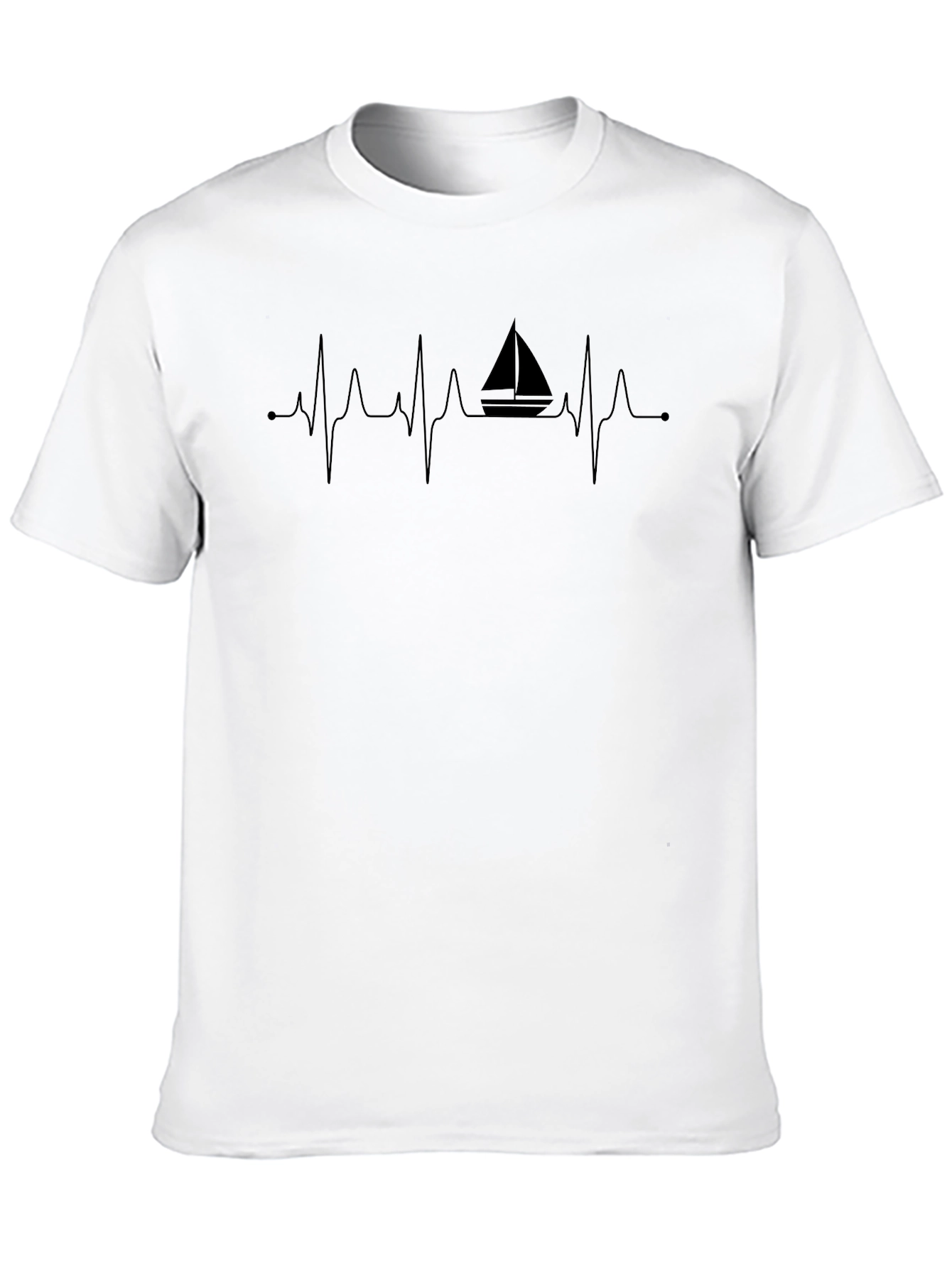 Sailboat Heartbeat Mens Black T-Shirt