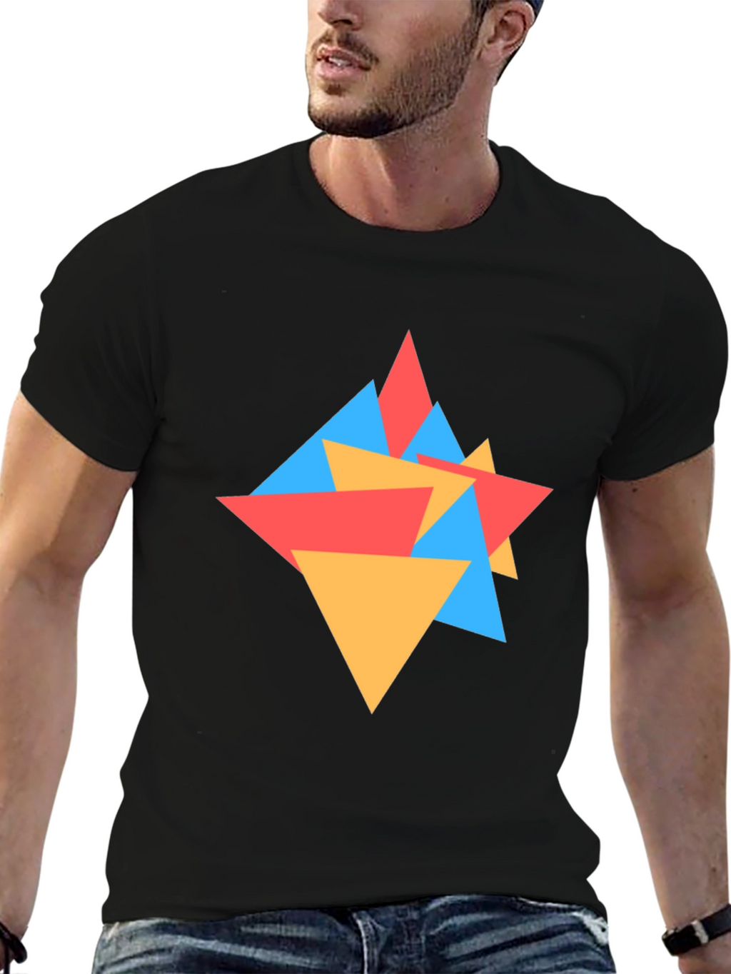 Geometric Triangle Pattern Black Tee