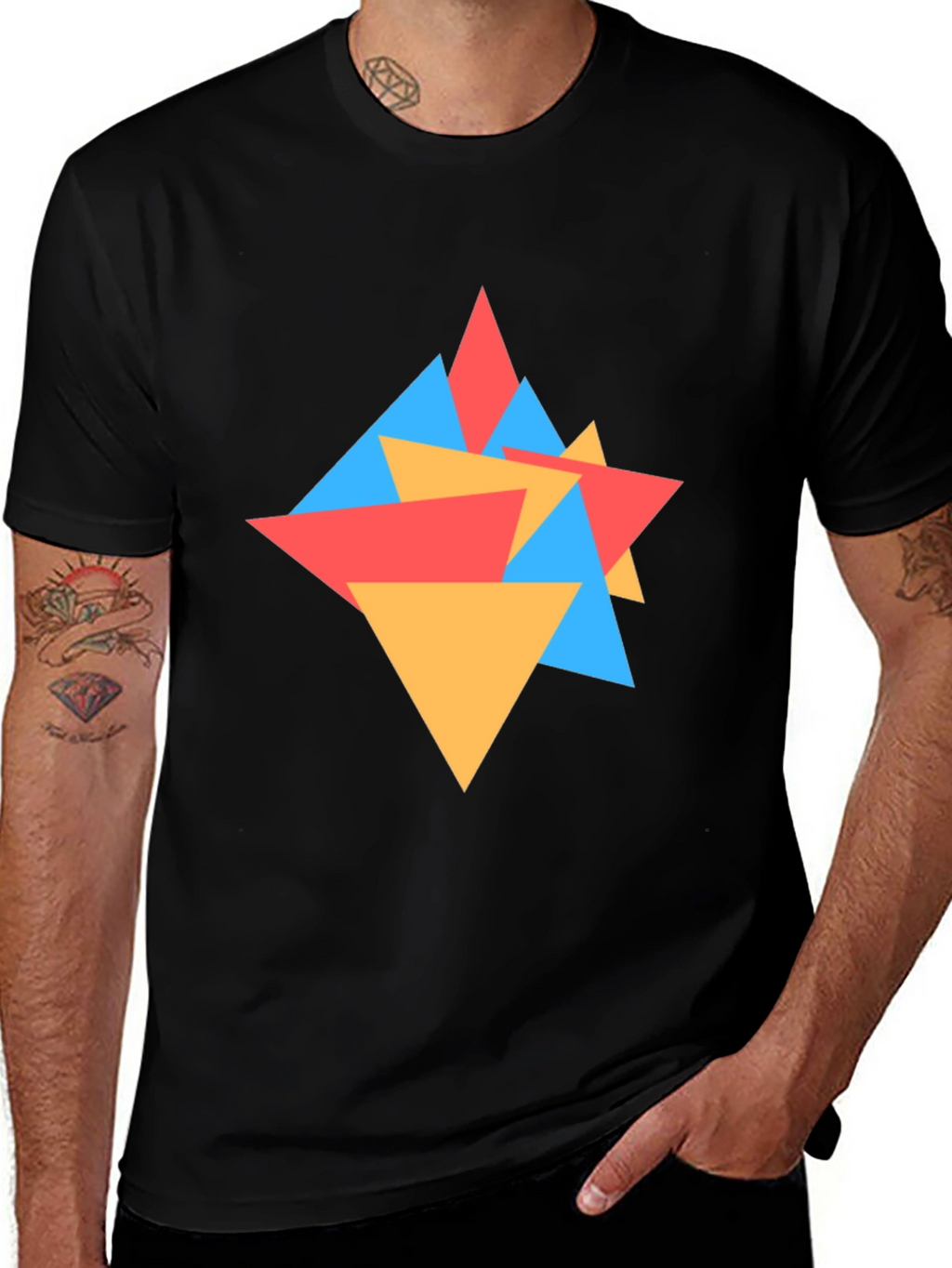 Geometric Triangle Pattern Black Tee