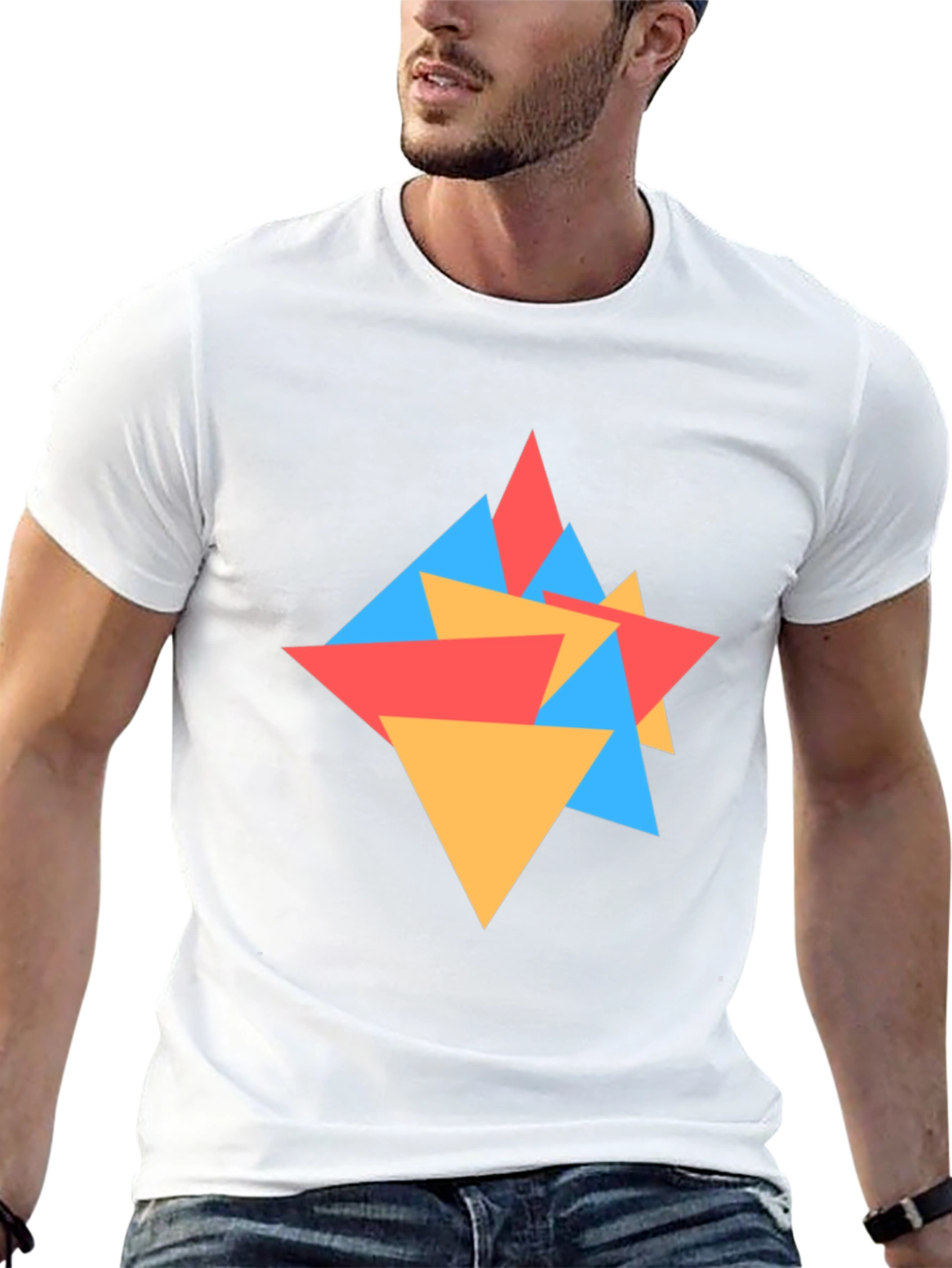 Geometric Triangle Pattern Black Tee