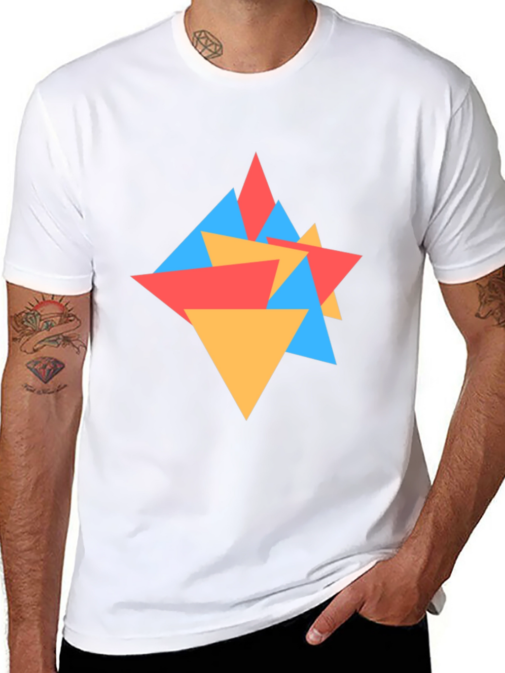 Geometric Triangle Pattern Black Tee