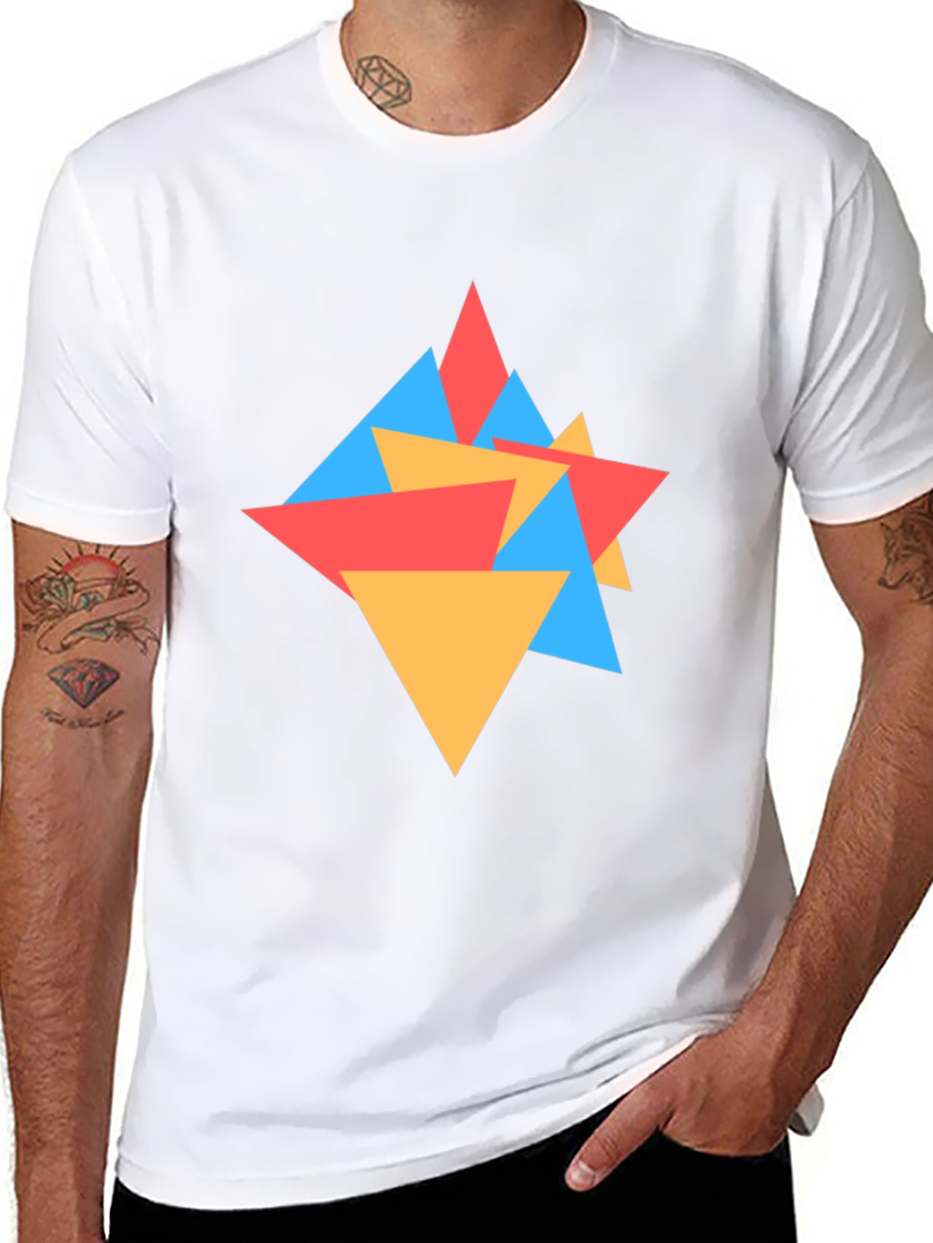 Geometric Triangle Pattern Black Tee