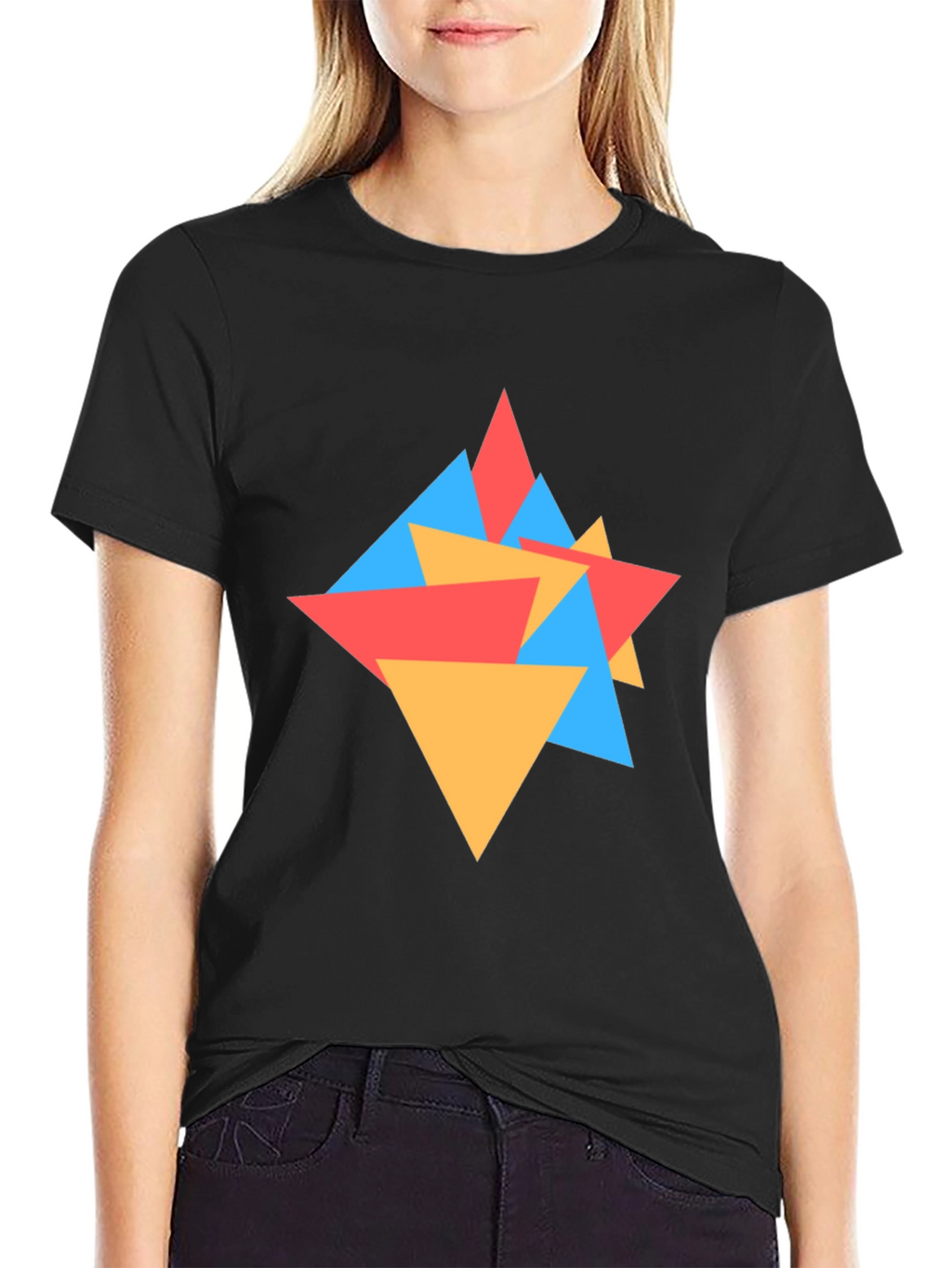 Geometric Triangle Pattern Black Tee