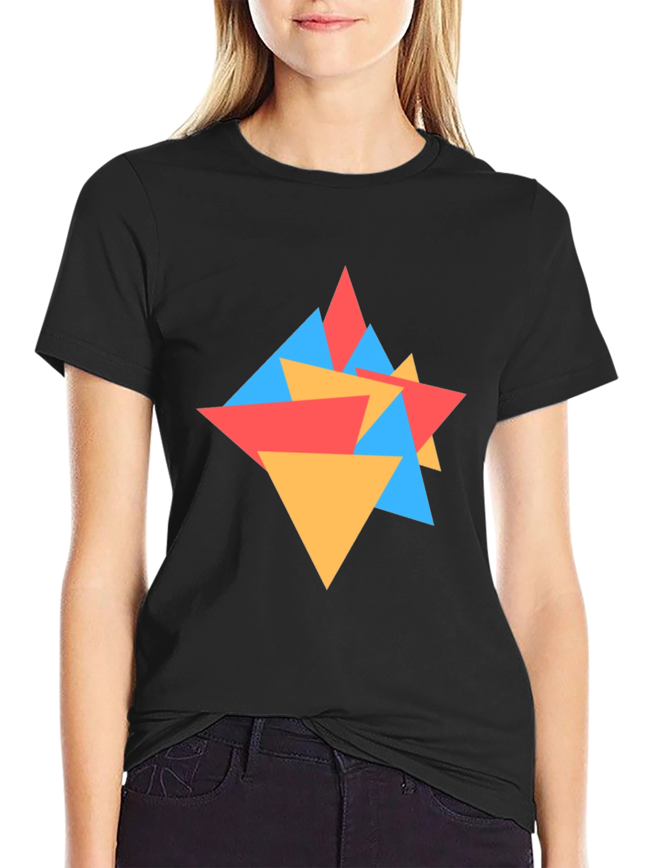 Geometric Triangle Pattern Black Tee