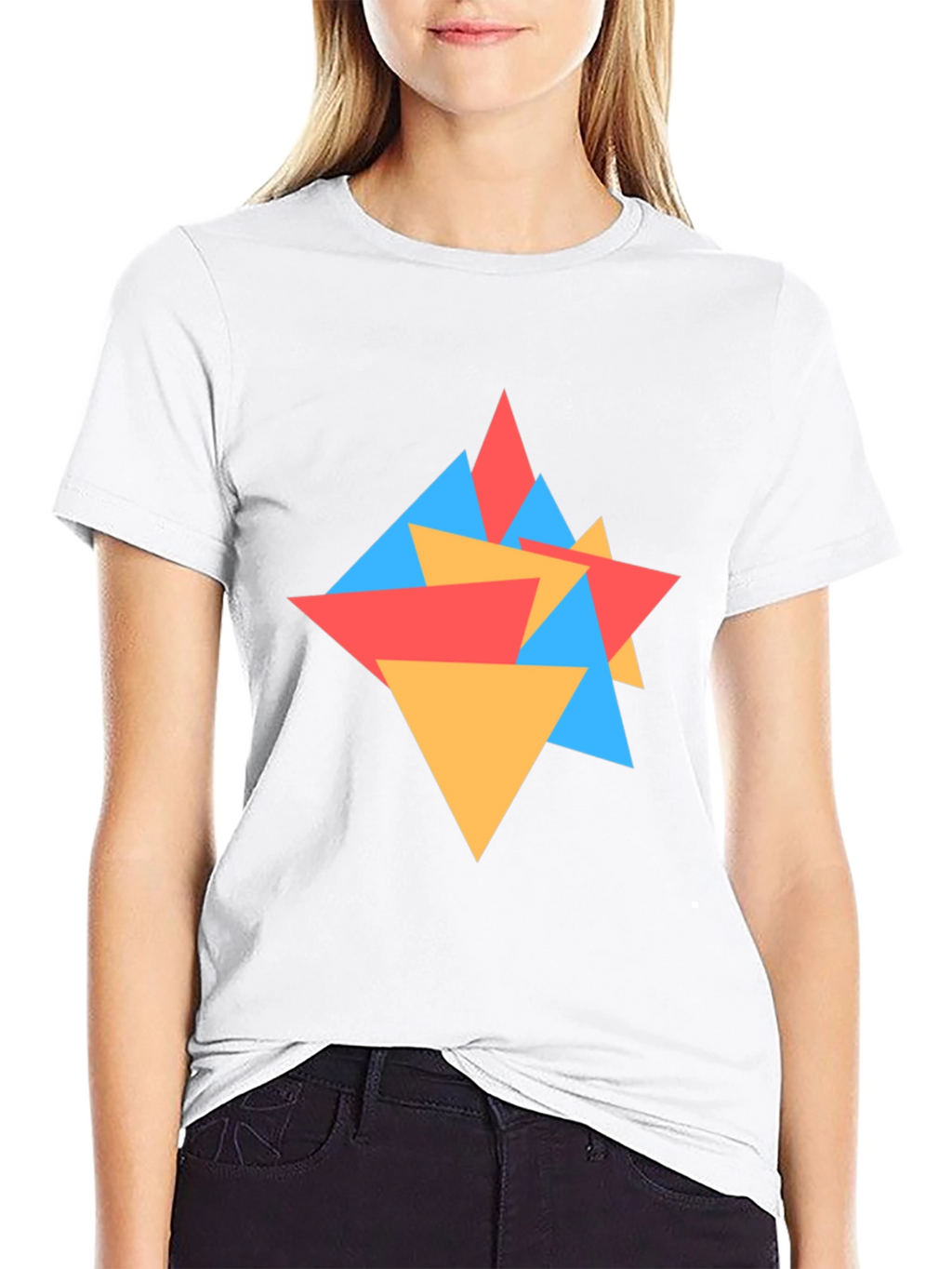 Geometric Triangle Pattern Black Tee