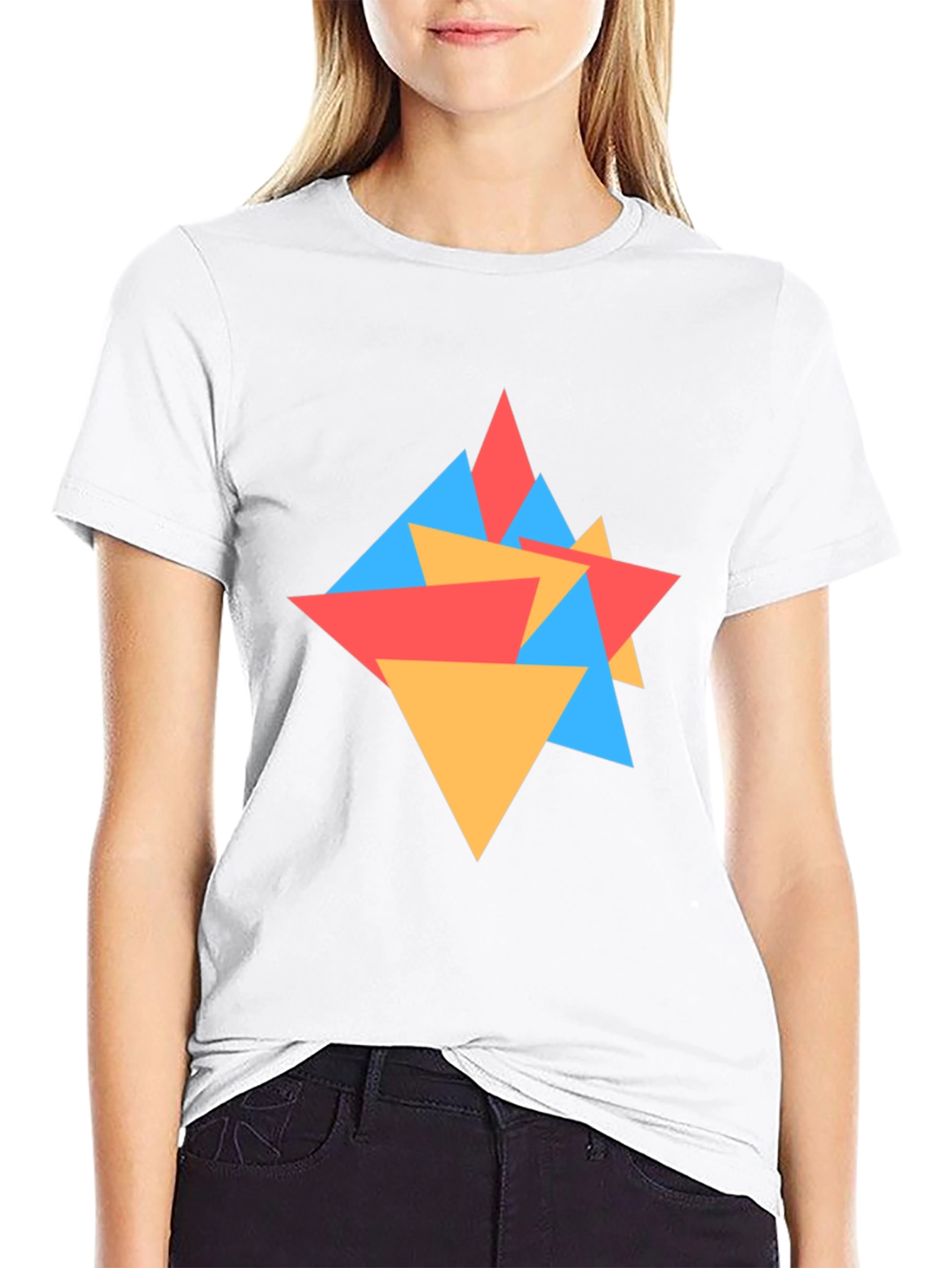 Geometric Triangle Pattern Black Tee