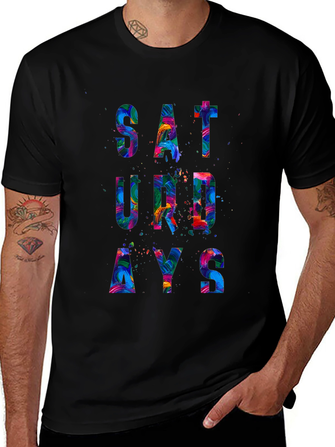 Colorful Saturday Graphic Tee - Mens Black T-Shirt