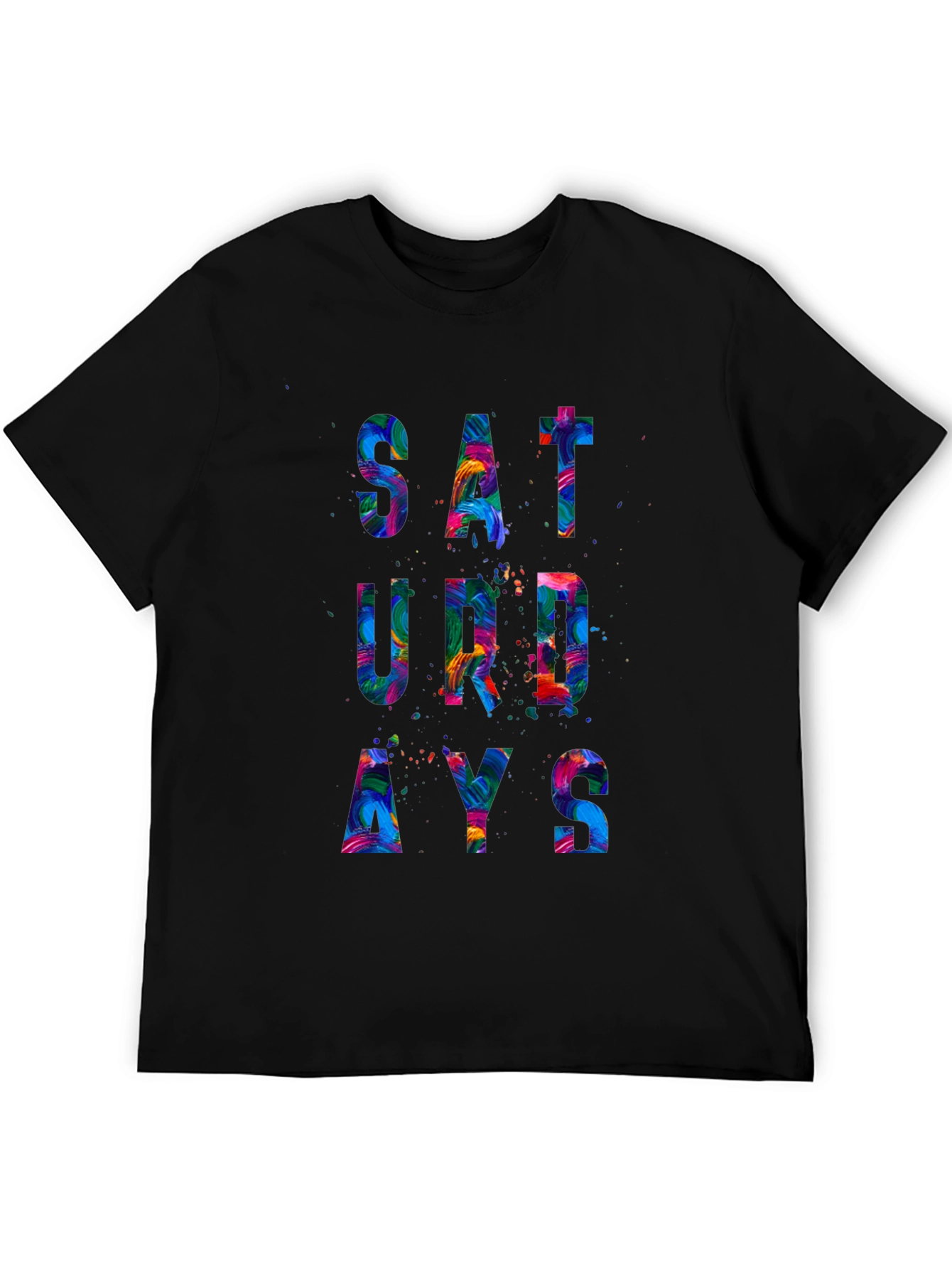 Colorful Saturday Graphic Tee - Mens Black T-Shirt