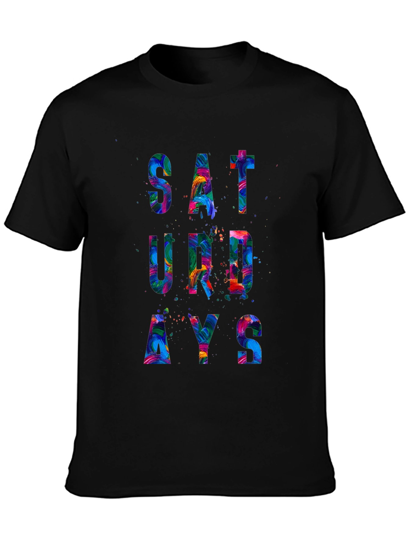 Colorful Saturday Graphic Tee - Mens Black T-Shirt