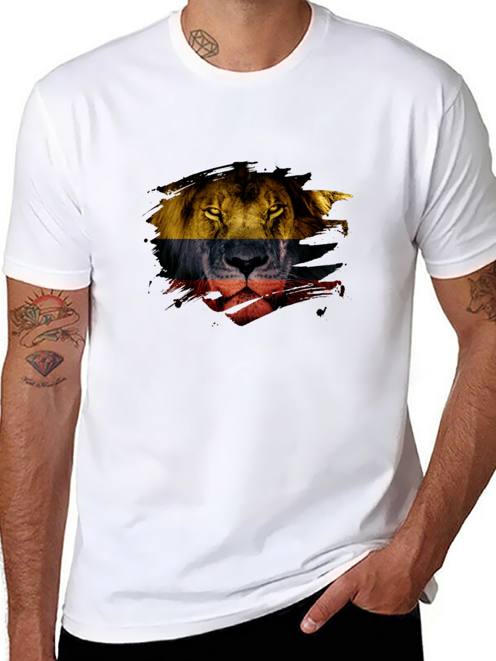 Lion Flag Graphic Print Mens Black T-Shirt