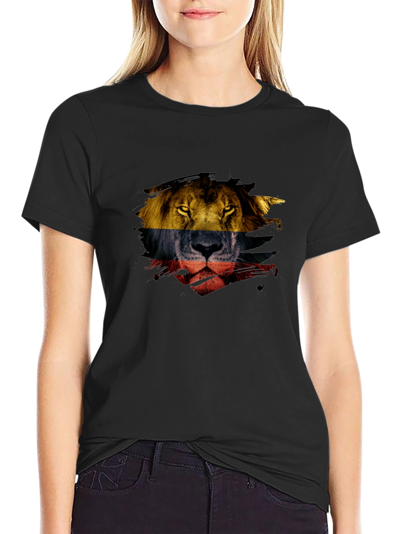 Lion Flag Graphic Print Mens Black T-Shirt