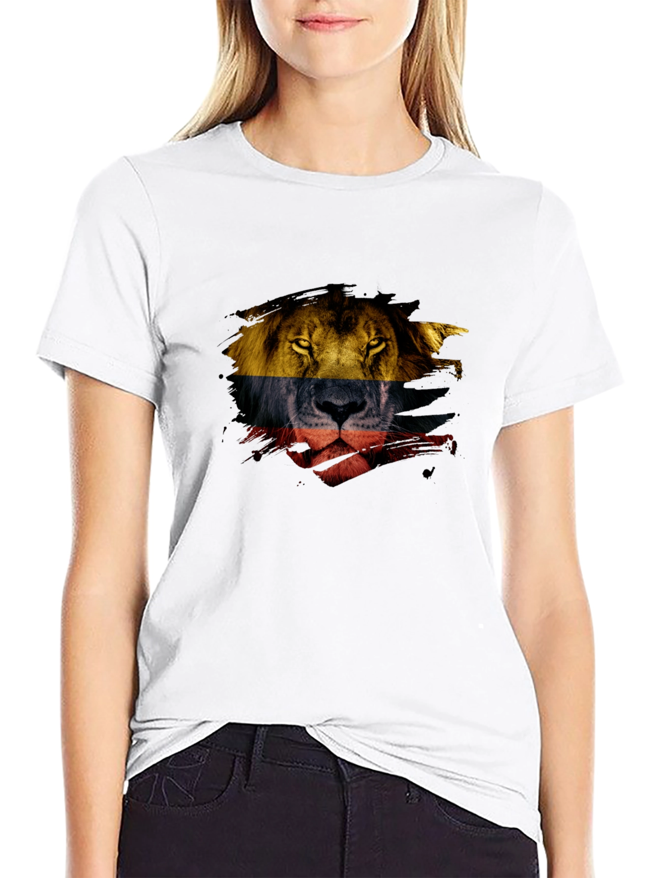 Lion Flag Graphic Print Mens Black T-Shirt