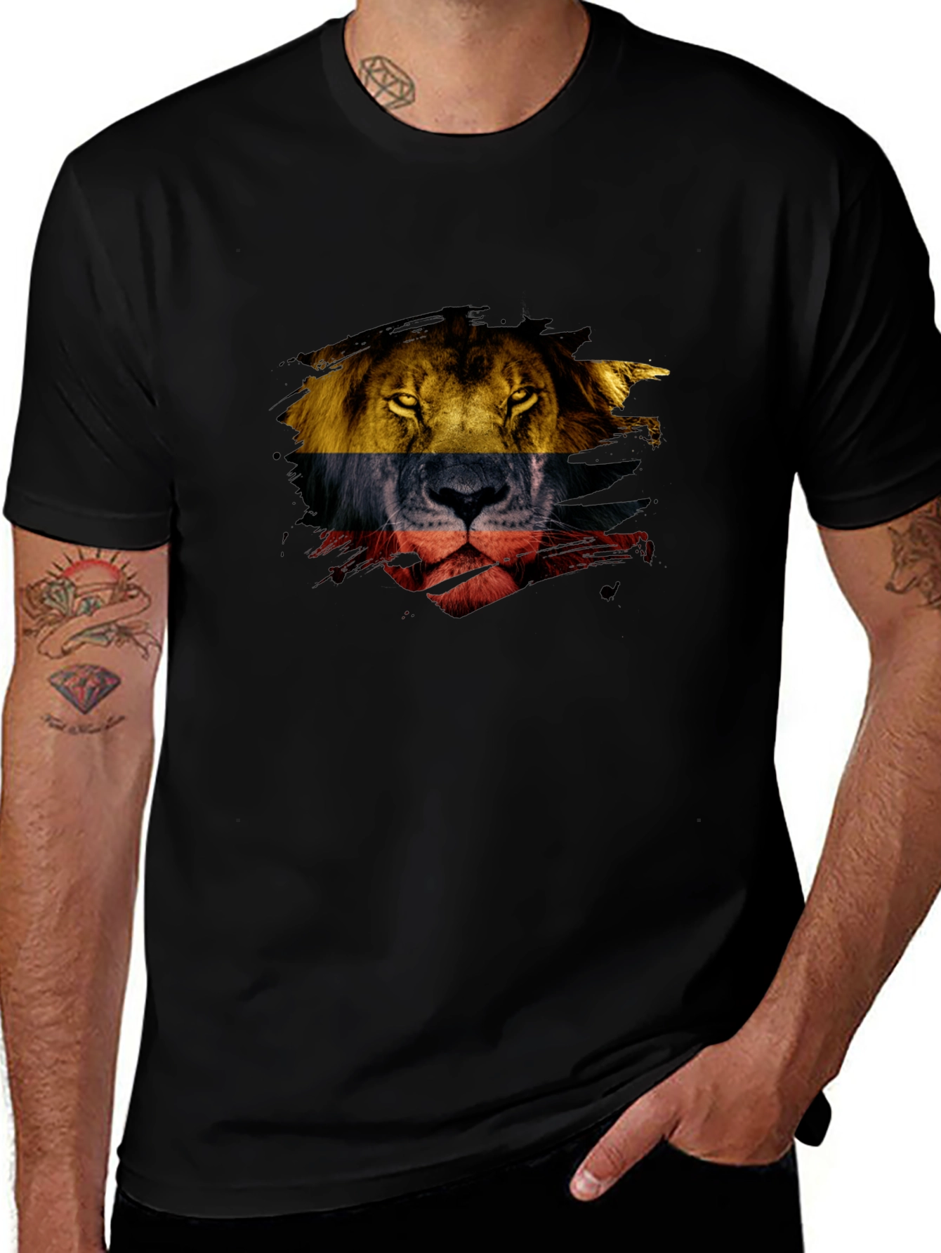 Lion Flag Graphic Print Mens Black T-Shirt