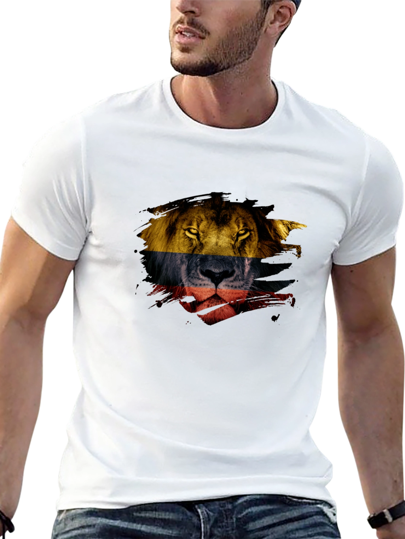 Lion Flag Graphic Print Mens Black T-Shirt