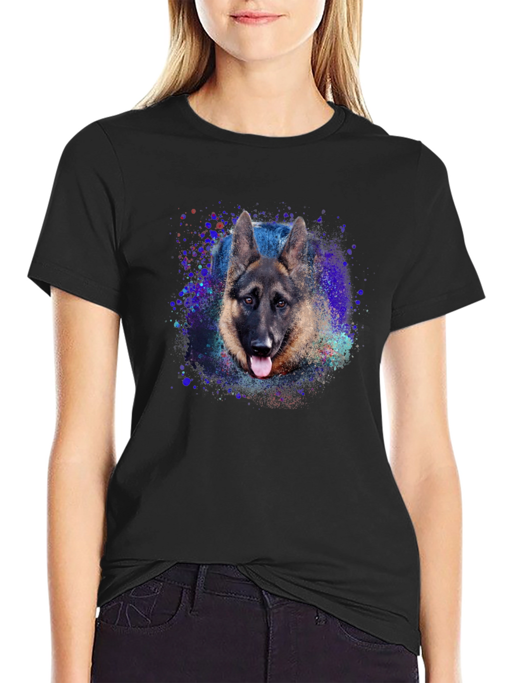 German Shepherd Graphic Tee - Black Cotton Blend