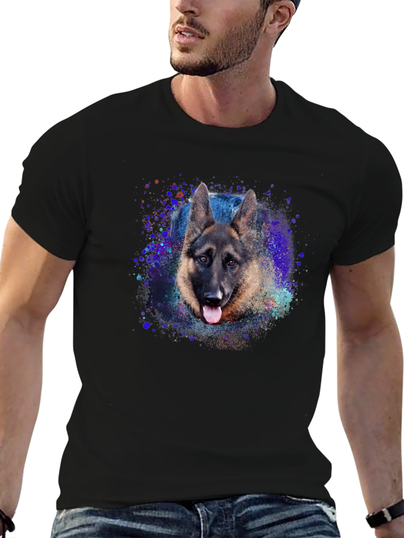 German Shepherd Graphic Tee - Black Cotton Blend