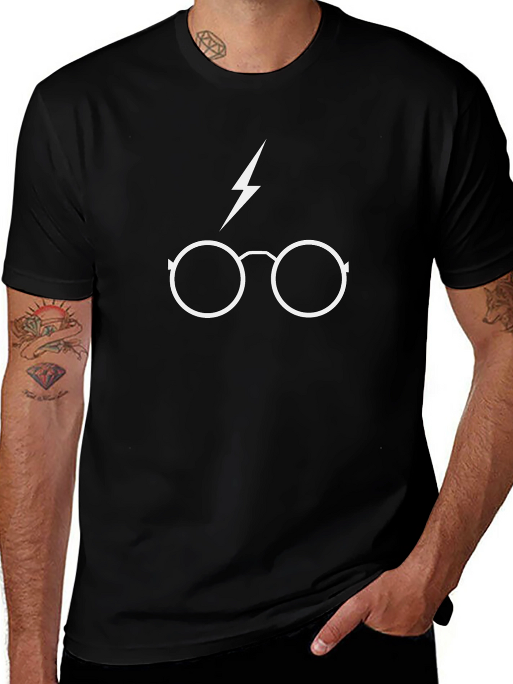 Harry Potter Glasses T-Shirt - Lightning Bolt Black Tee