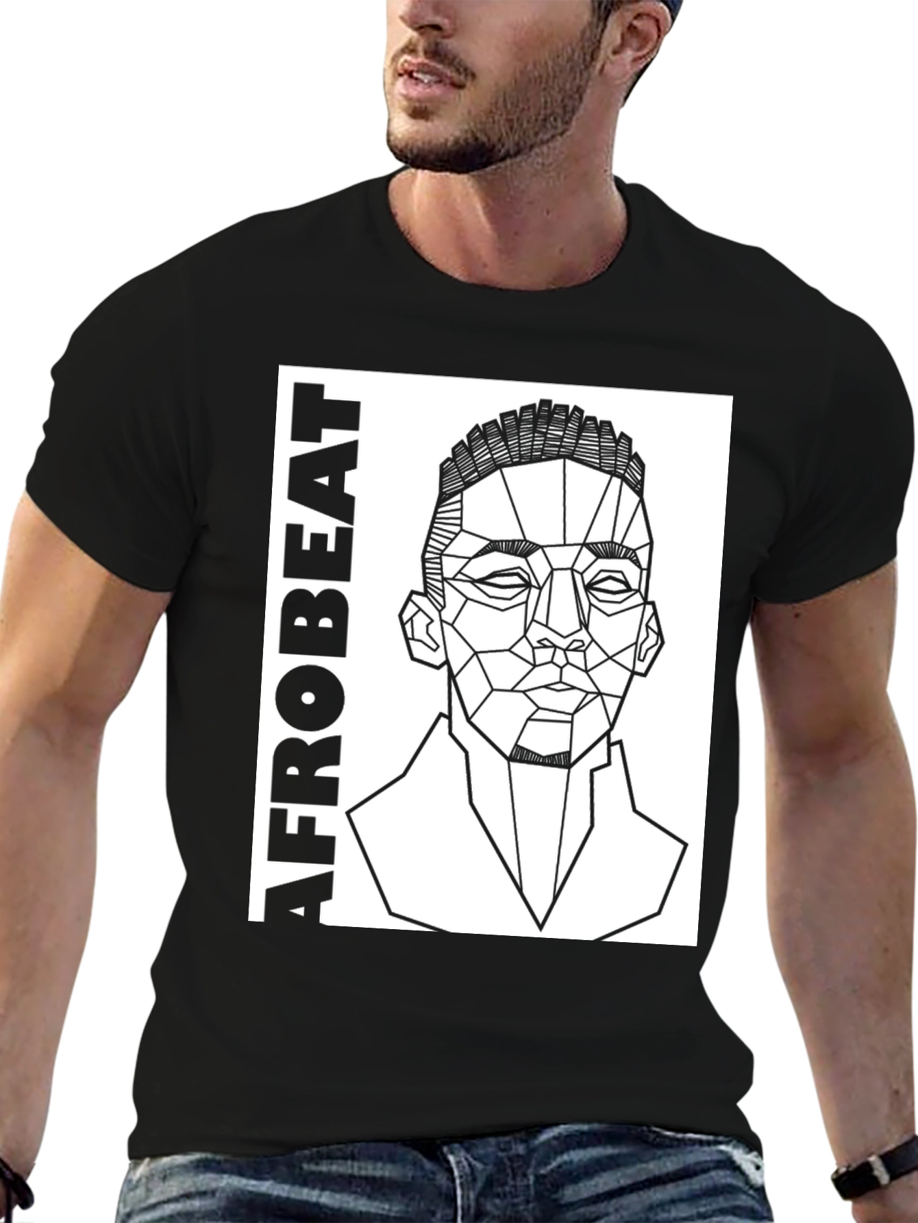Afrobeat Geometric Portrait Black T-Shirt
