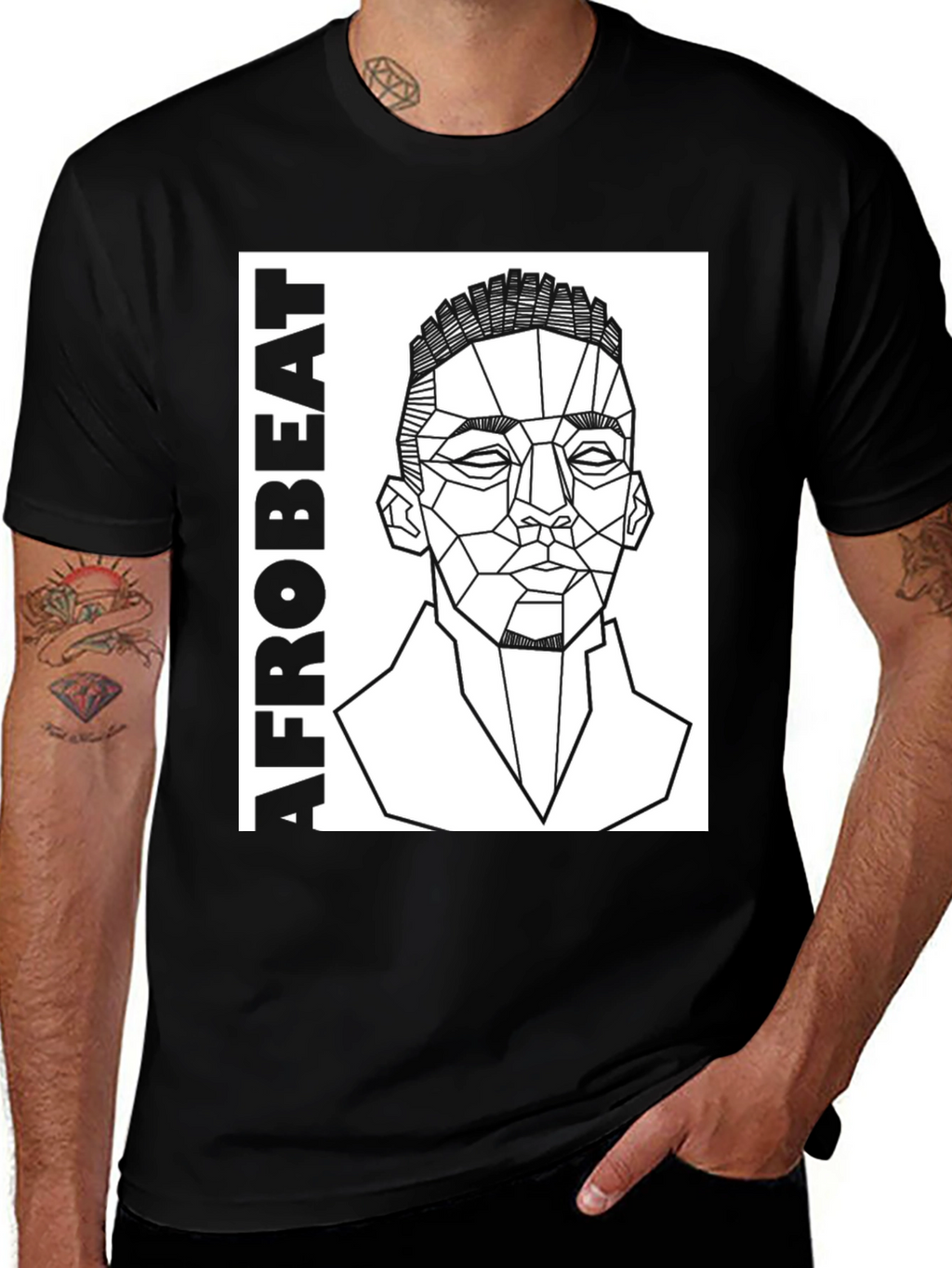 Afrobeat Geometric Portrait Black T-Shirt