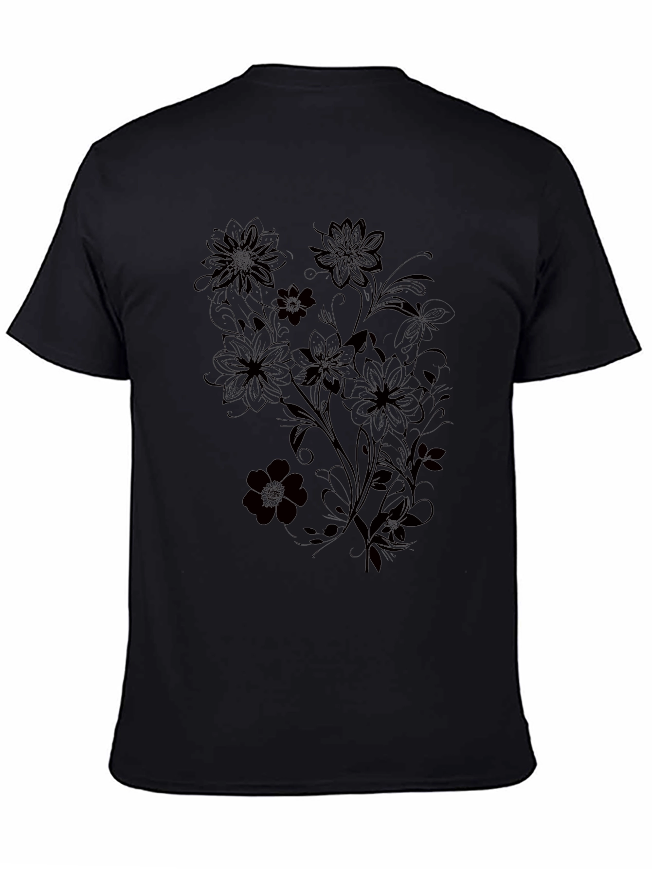 Mens Black Floral Graphic T-Shirt