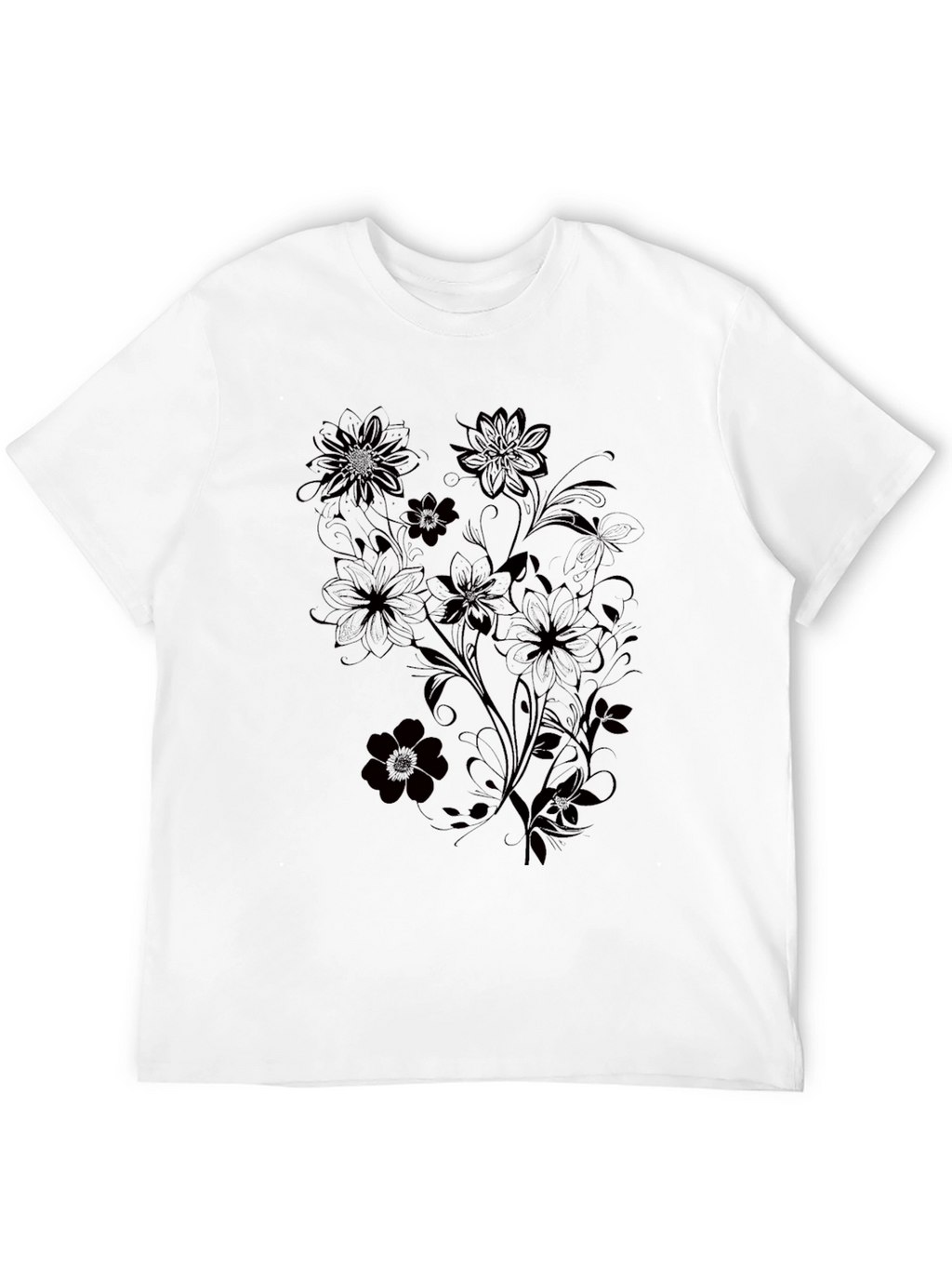 Mens Black Floral Graphic T-Shirt