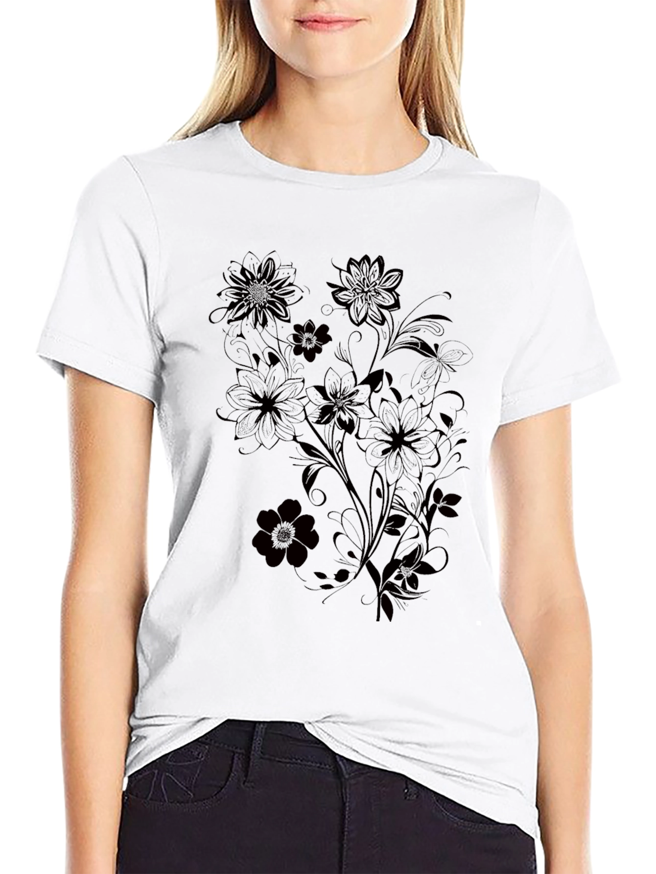 Mens Black Floral Graphic T-Shirt