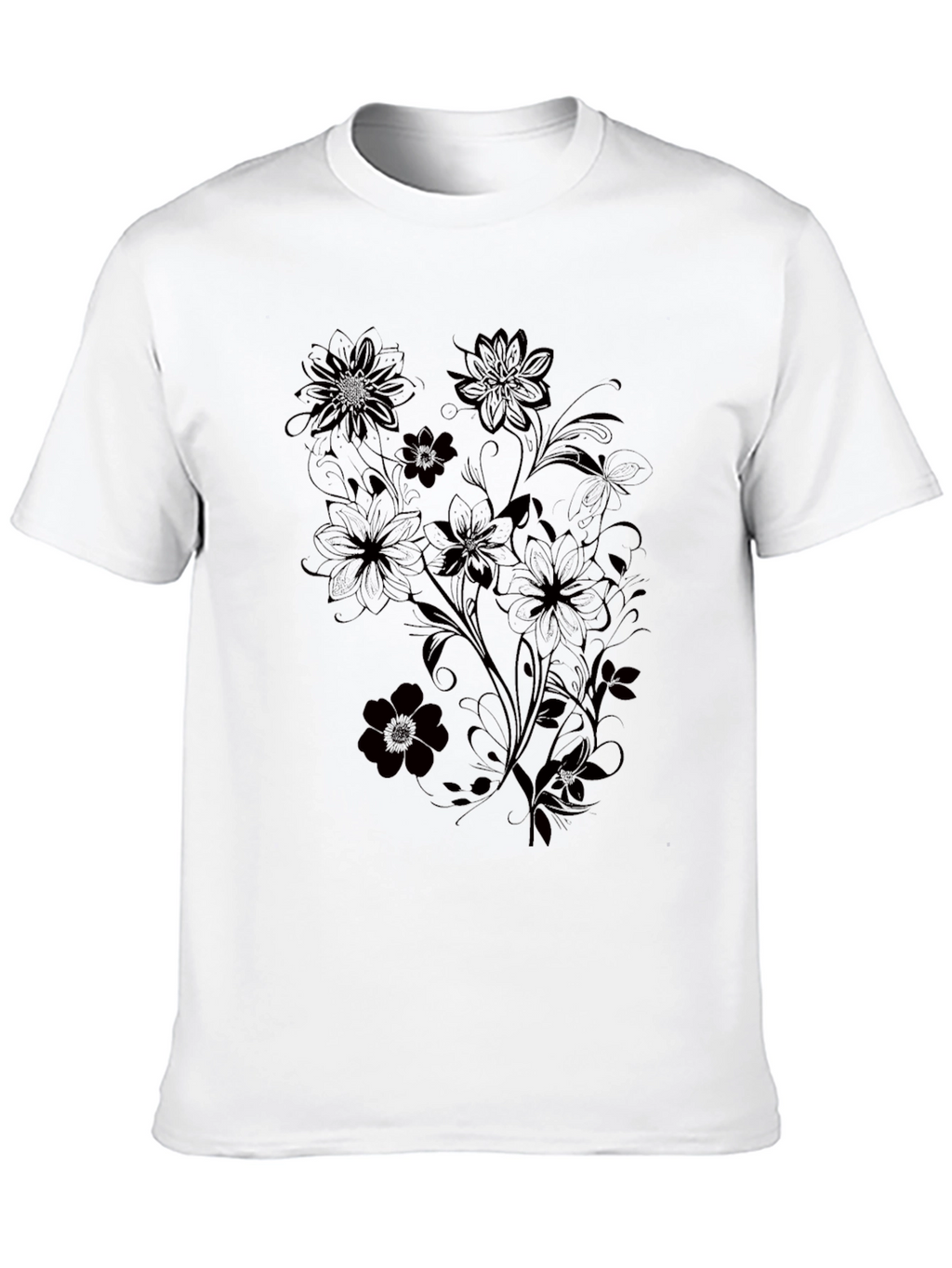 Mens Black Floral Graphic T-Shirt
