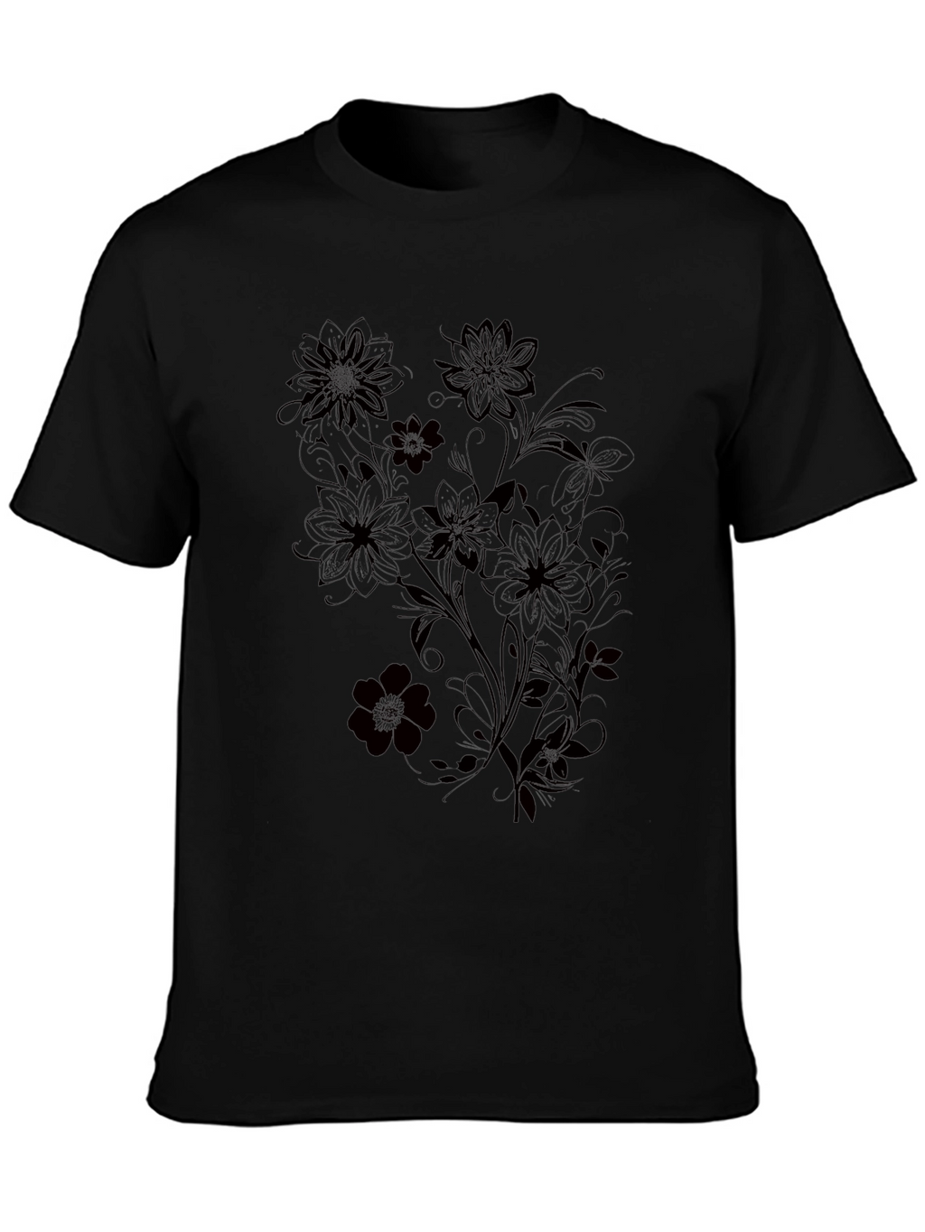 Mens Black Floral Graphic T-Shirt