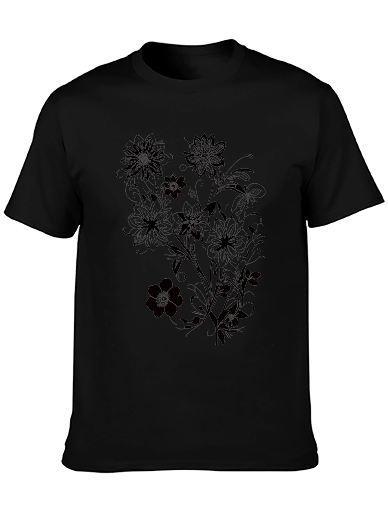 Mens Black Floral Graphic T-Shirt