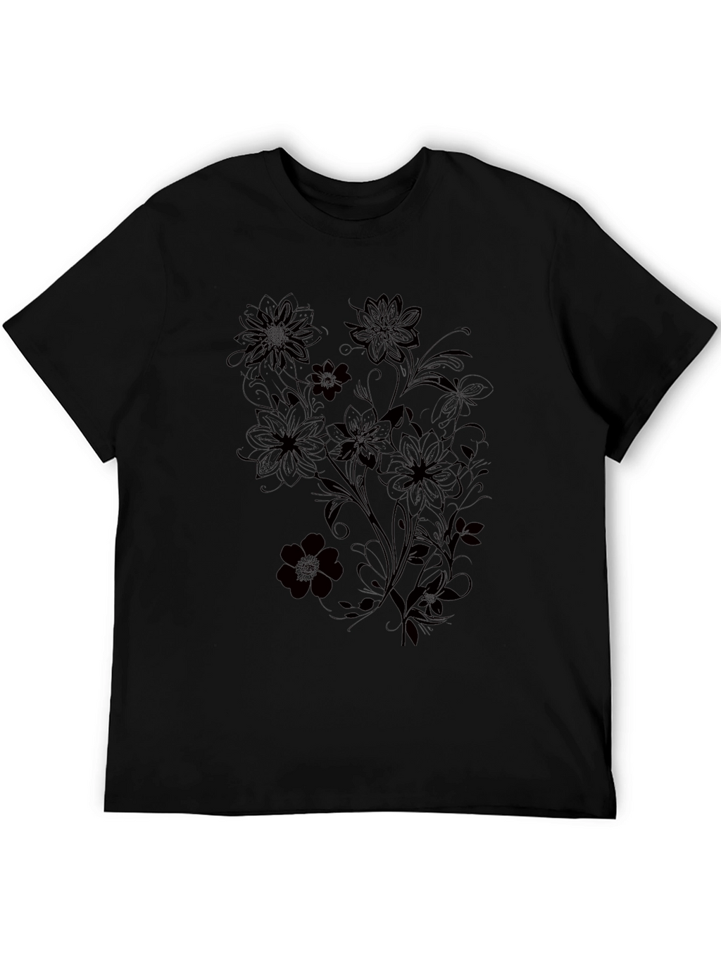 Mens Black Floral Graphic T-Shirt