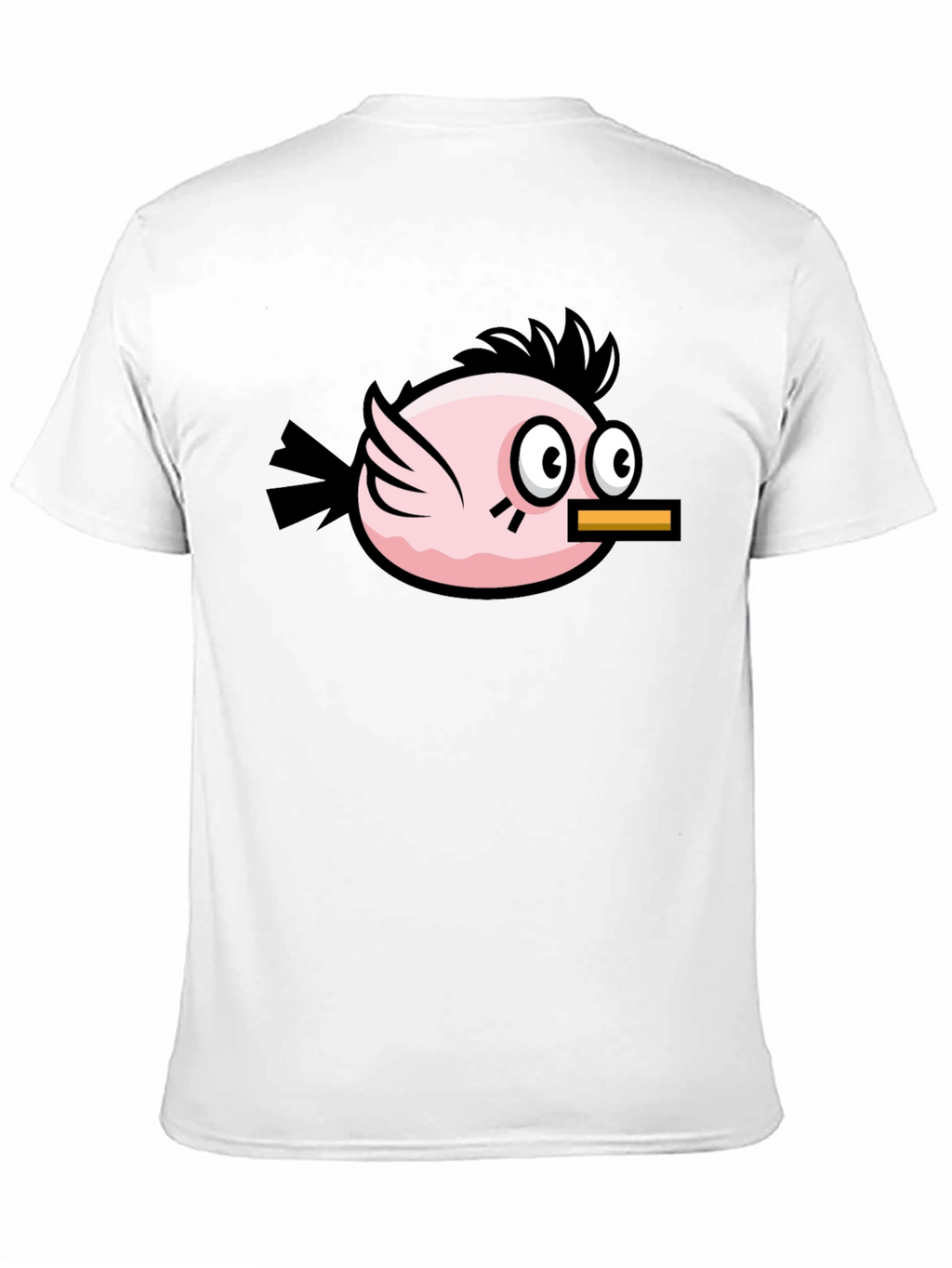 Funny Pink Bird Graphic Tee - Black Cotton T-Shirt