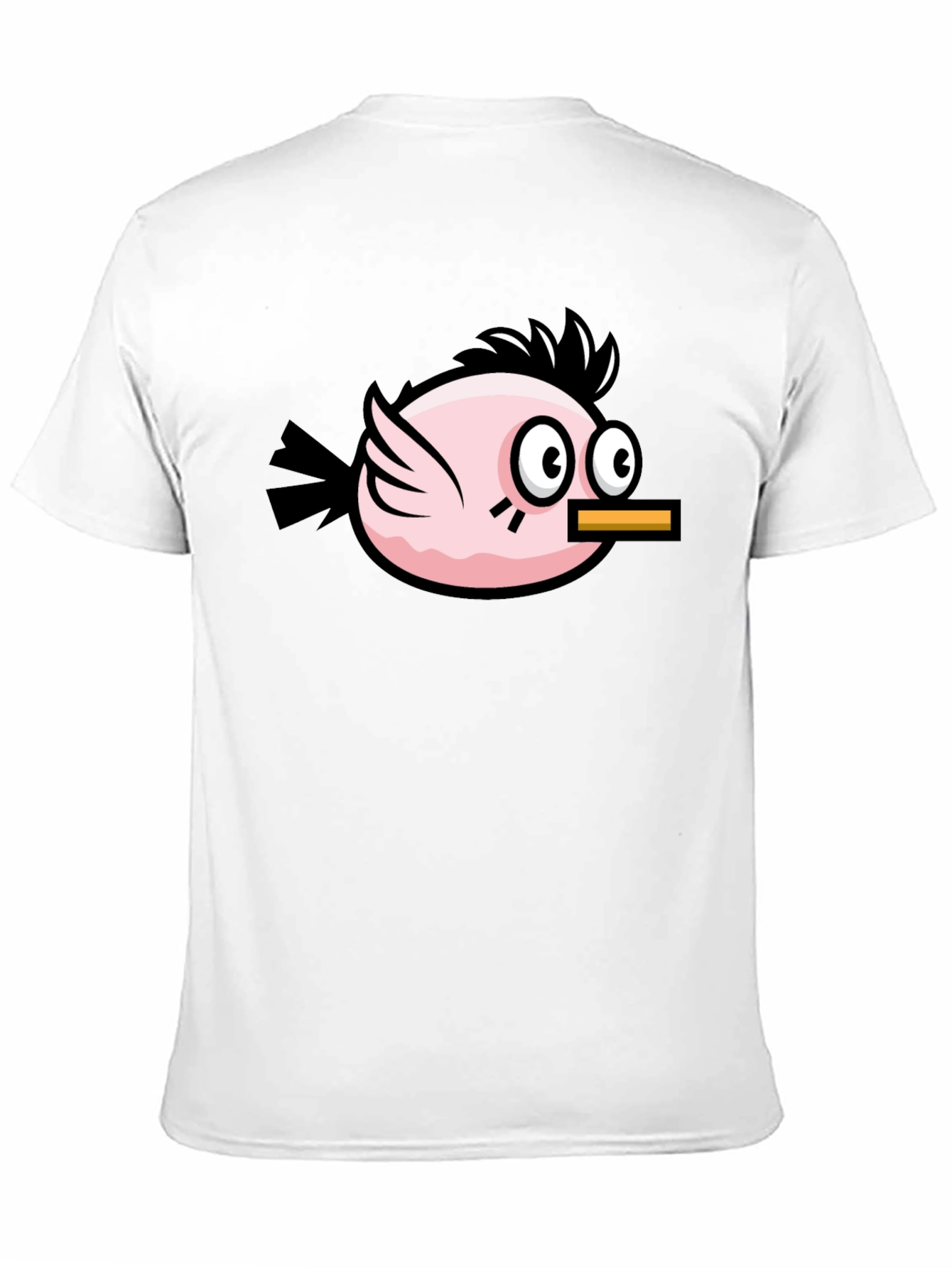 Funny Pink Bird Graphic Tee - Black Cotton T-Shirt