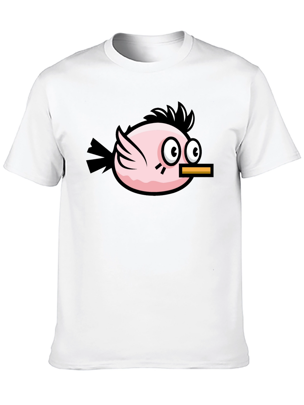 Funny Pink Bird Graphic Tee - Black Cotton T-Shirt