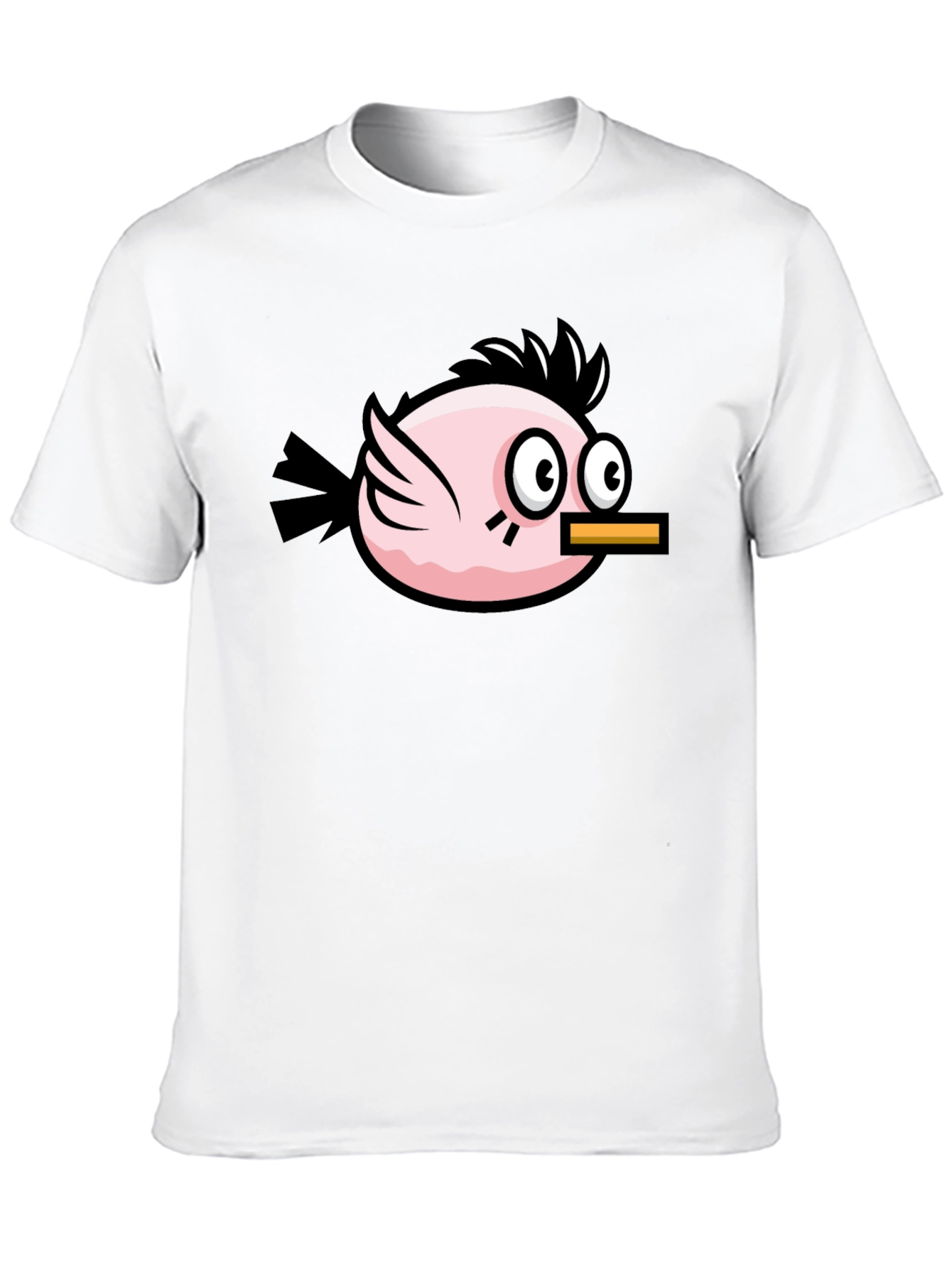 Funny Pink Bird Graphic Tee - Black Cotton T-Shirt