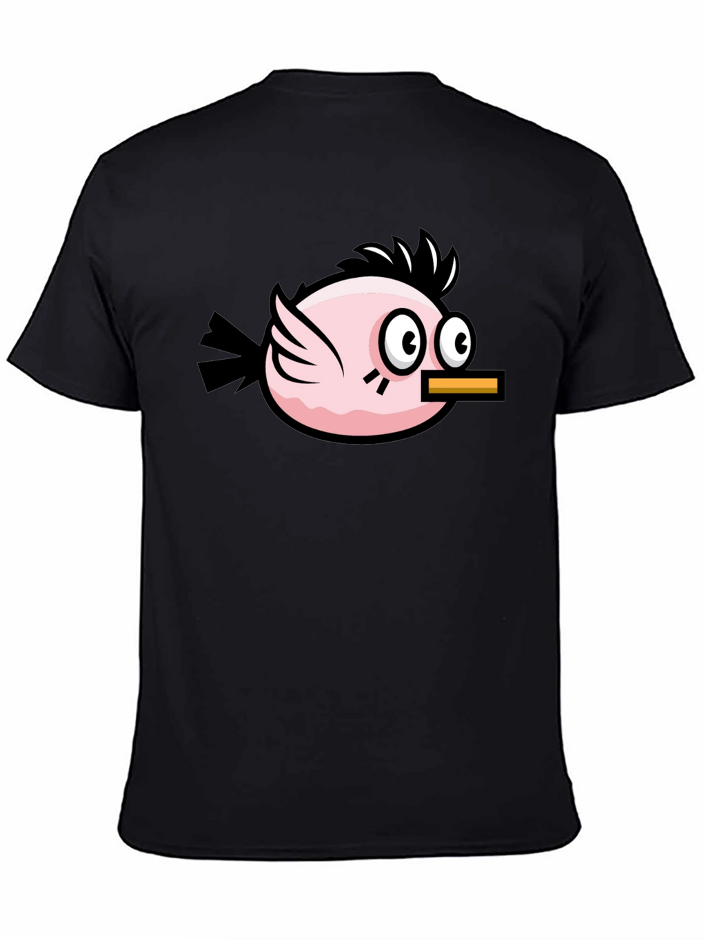 Funny Pink Bird Graphic Tee - Black Cotton T-Shirt