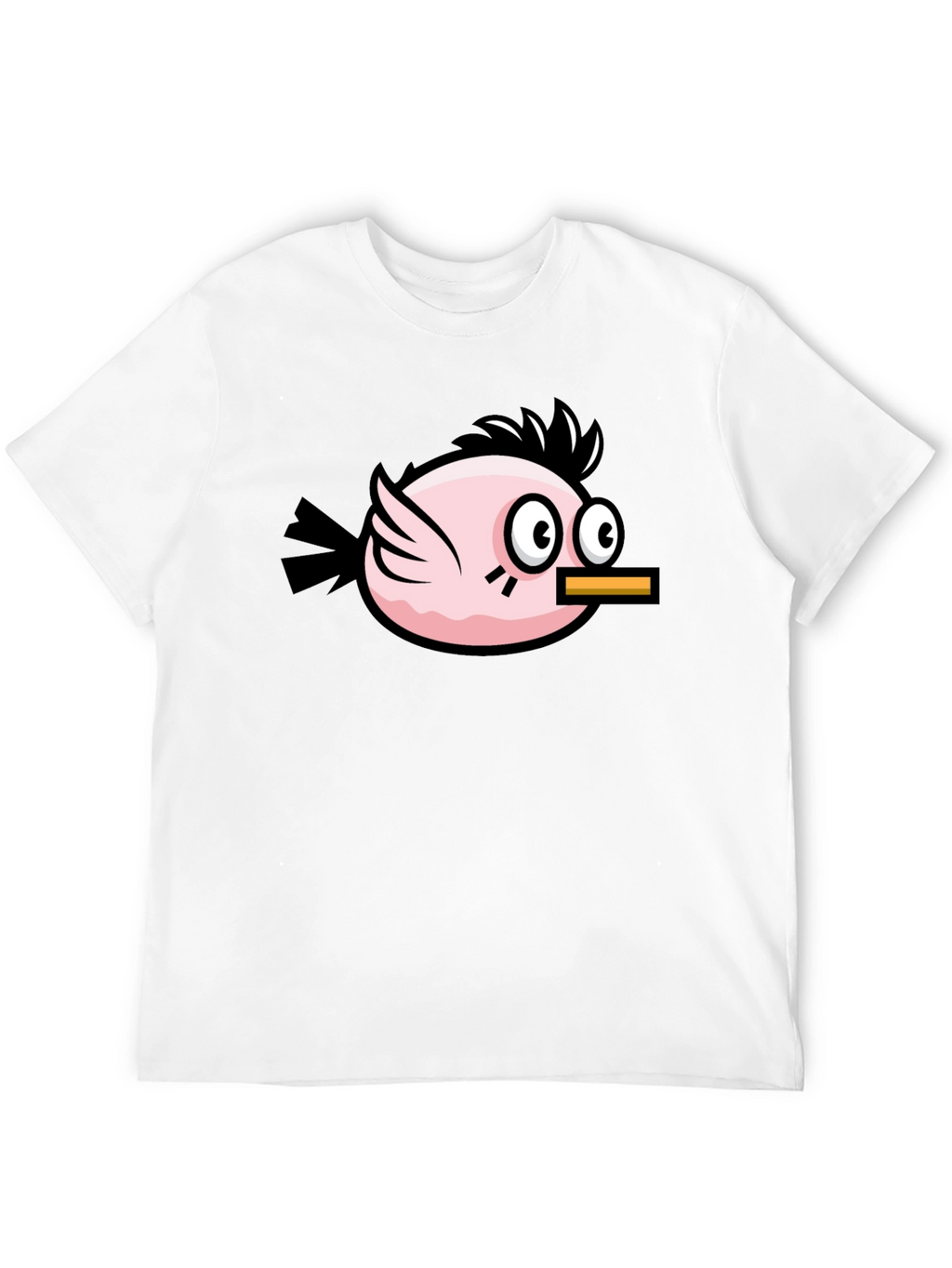 Funny Pink Bird Graphic Tee - Black Cotton T-Shirt