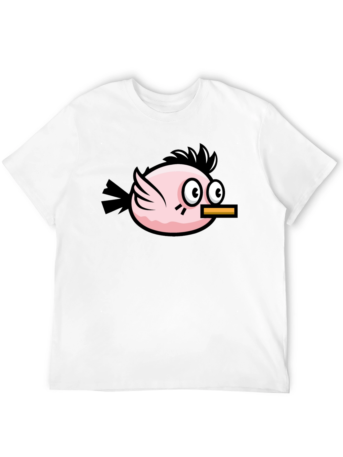 Funny Pink Bird Graphic Tee - Black Cotton T-Shirt