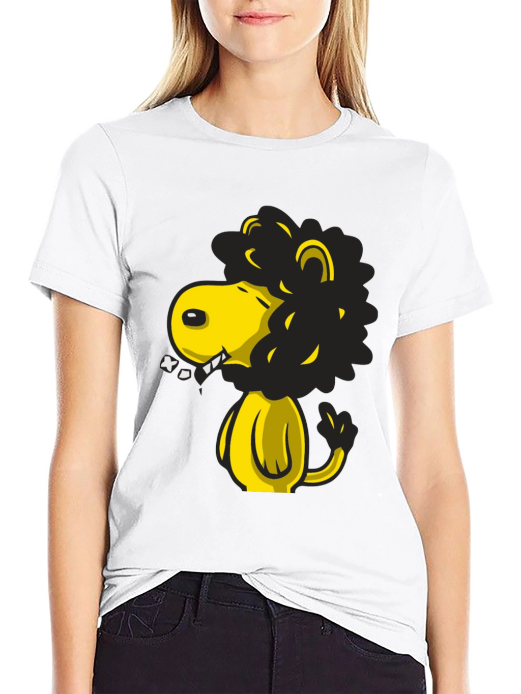 Cartoon Lion Graphic T-Shirt - Black