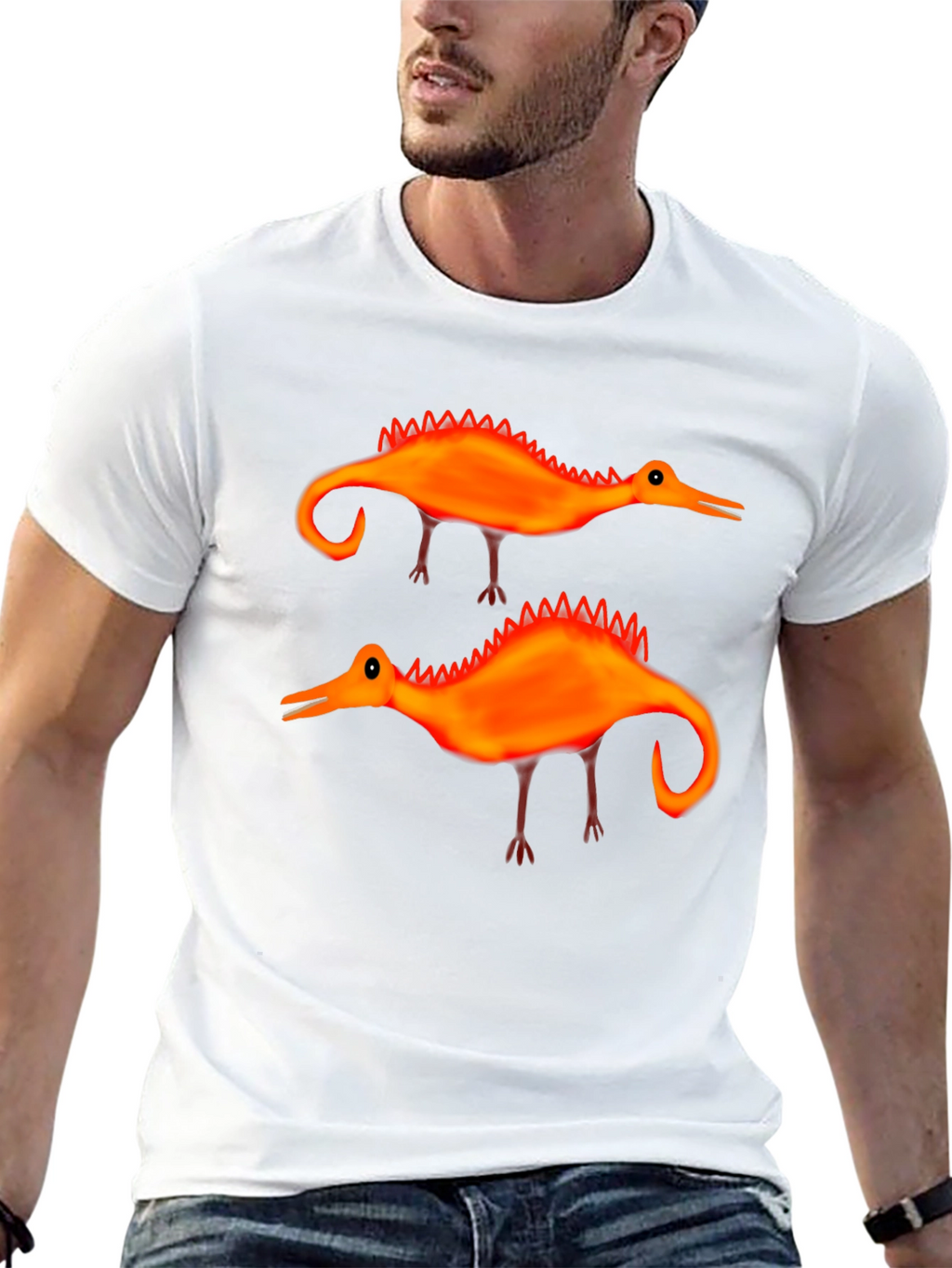 Whimsical Dino T-Shirt: Quirky Orange Design