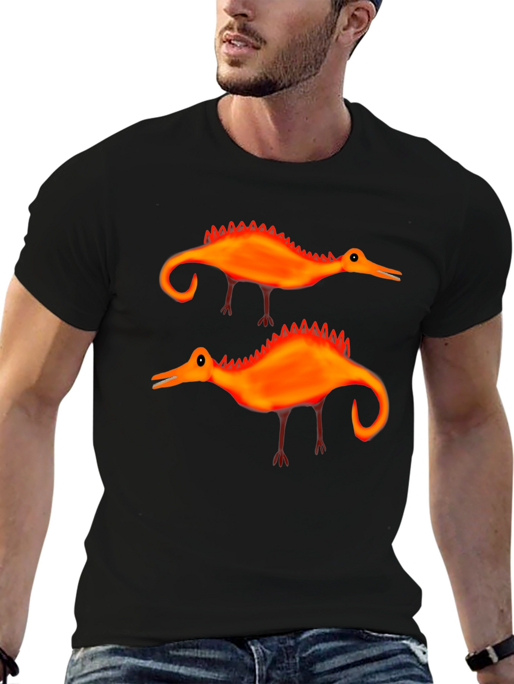 Whimsical Dino T-Shirt: Quirky Orange Design