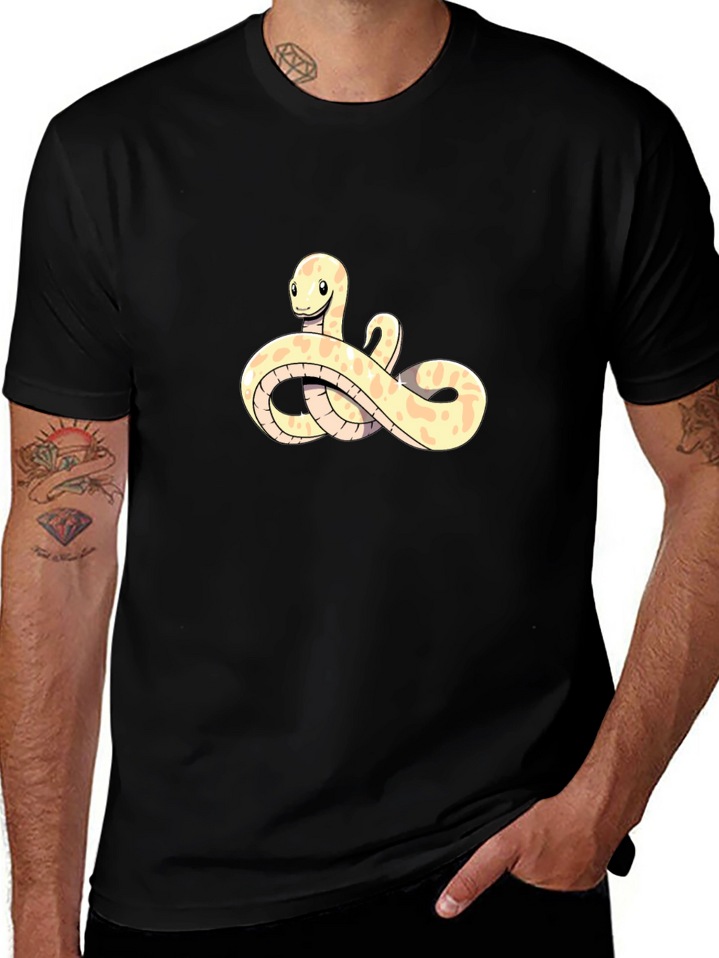Cute Snake Cartoon Black T-Shirt